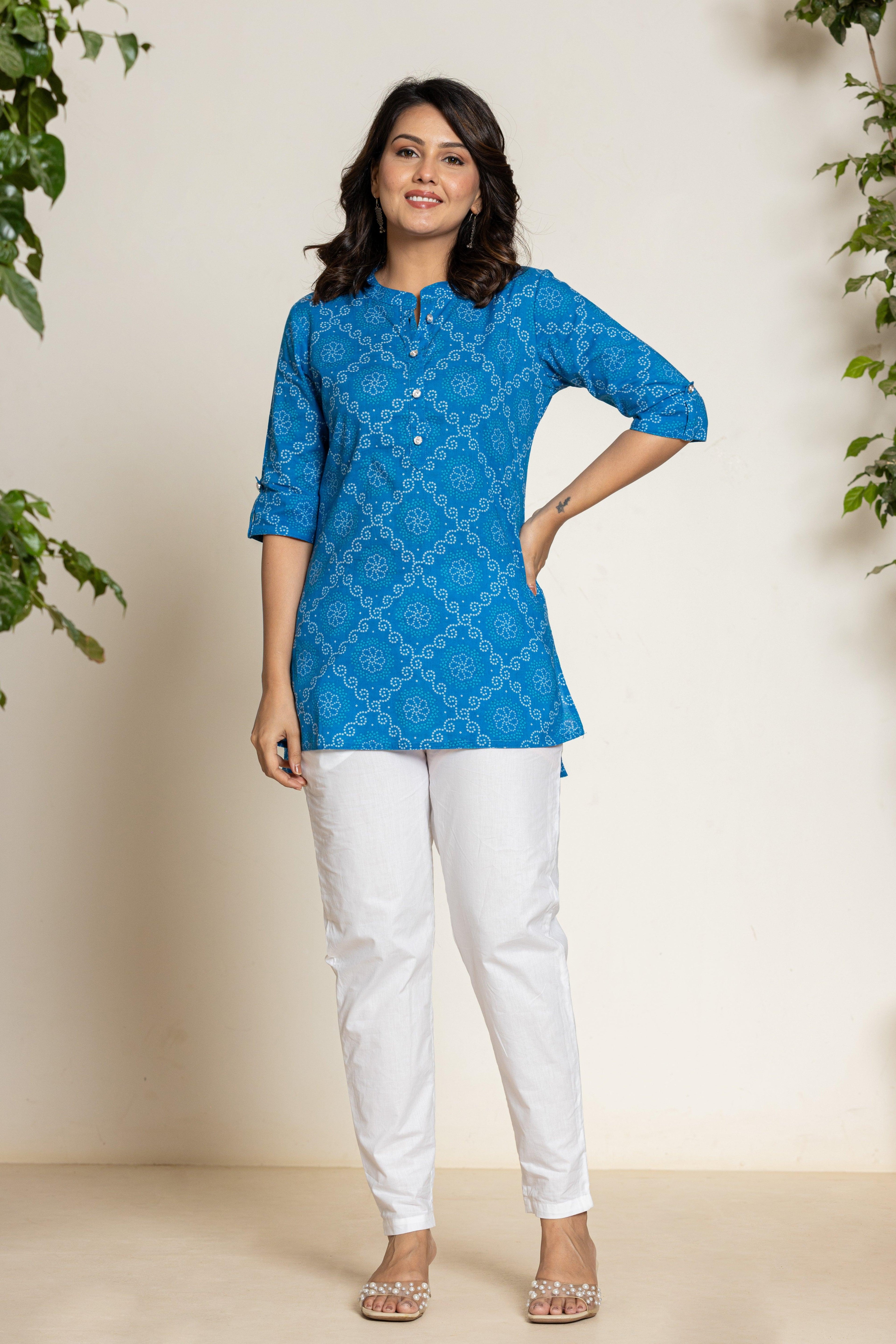Women Bandhani Print Premium Pima Cotton Kurti