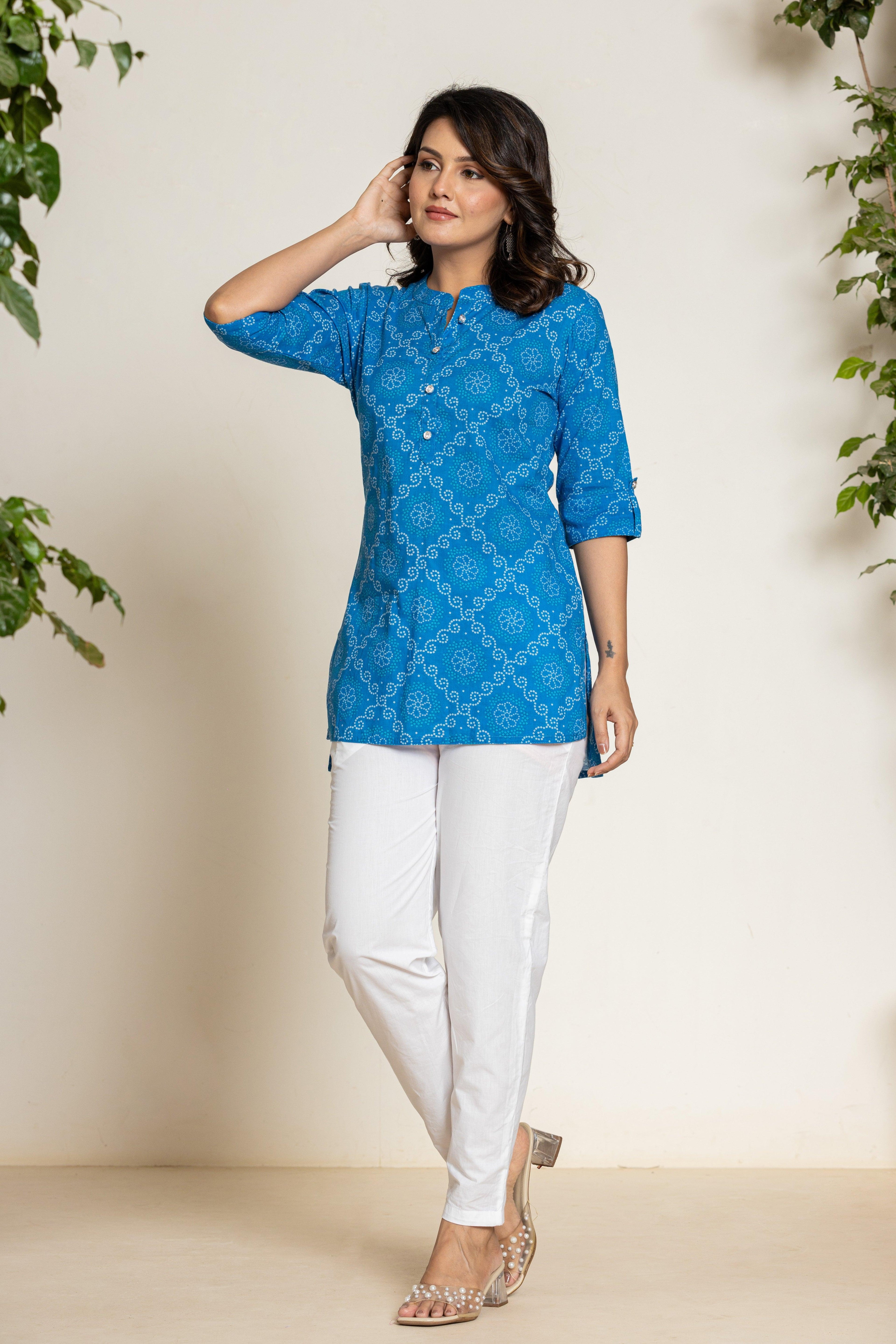 Women Bandhani Print Premium Pima Cotton Kurti