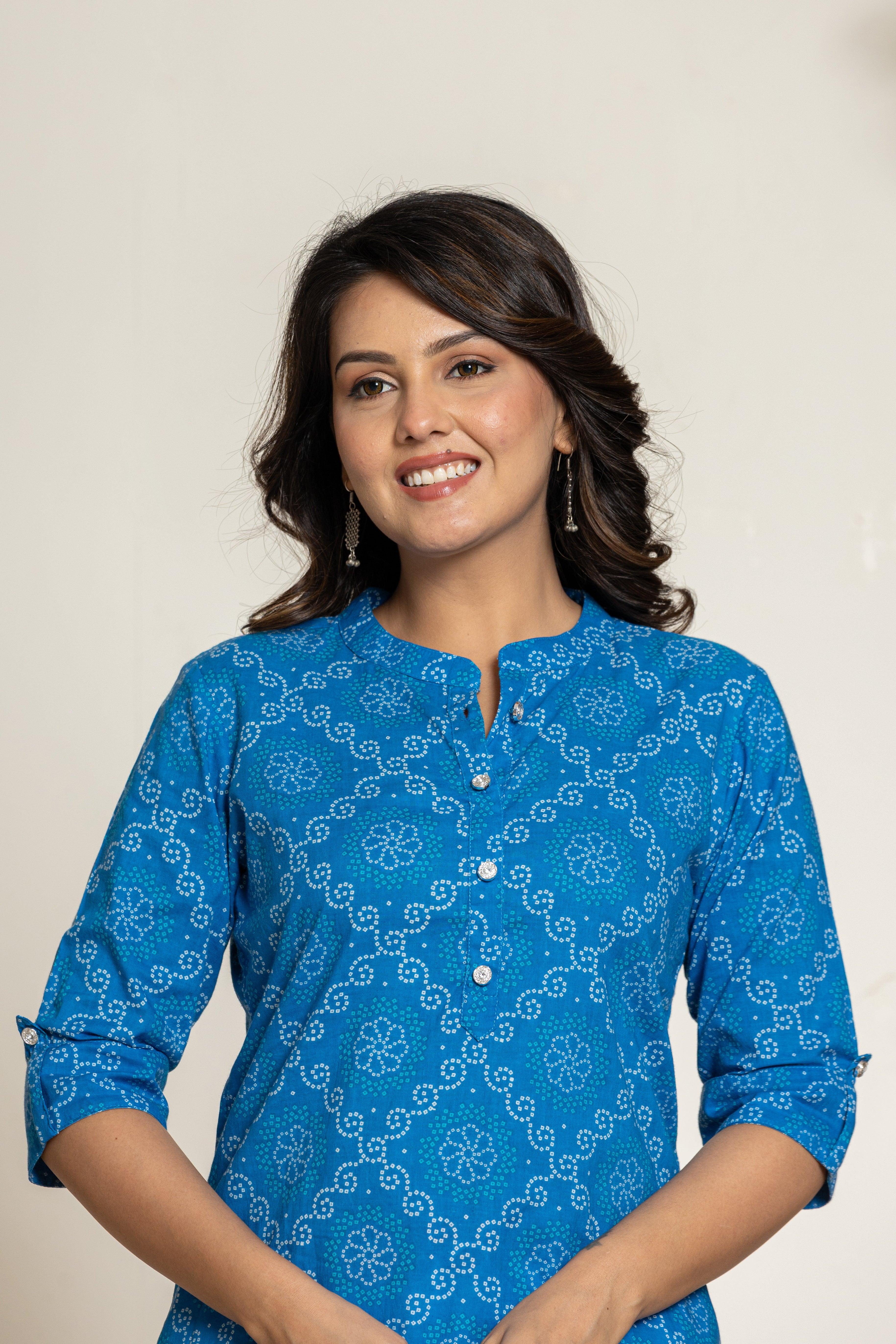 Women Bandhani Print Premium Pima Cotton Kurti