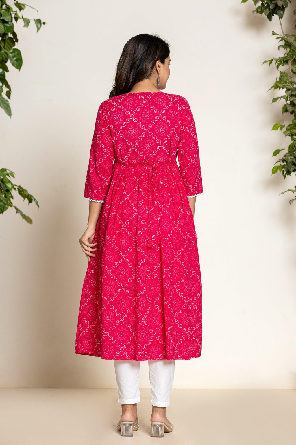 Women Anarkali Pure High Grade Cambric Bandhani Cotton Kurti