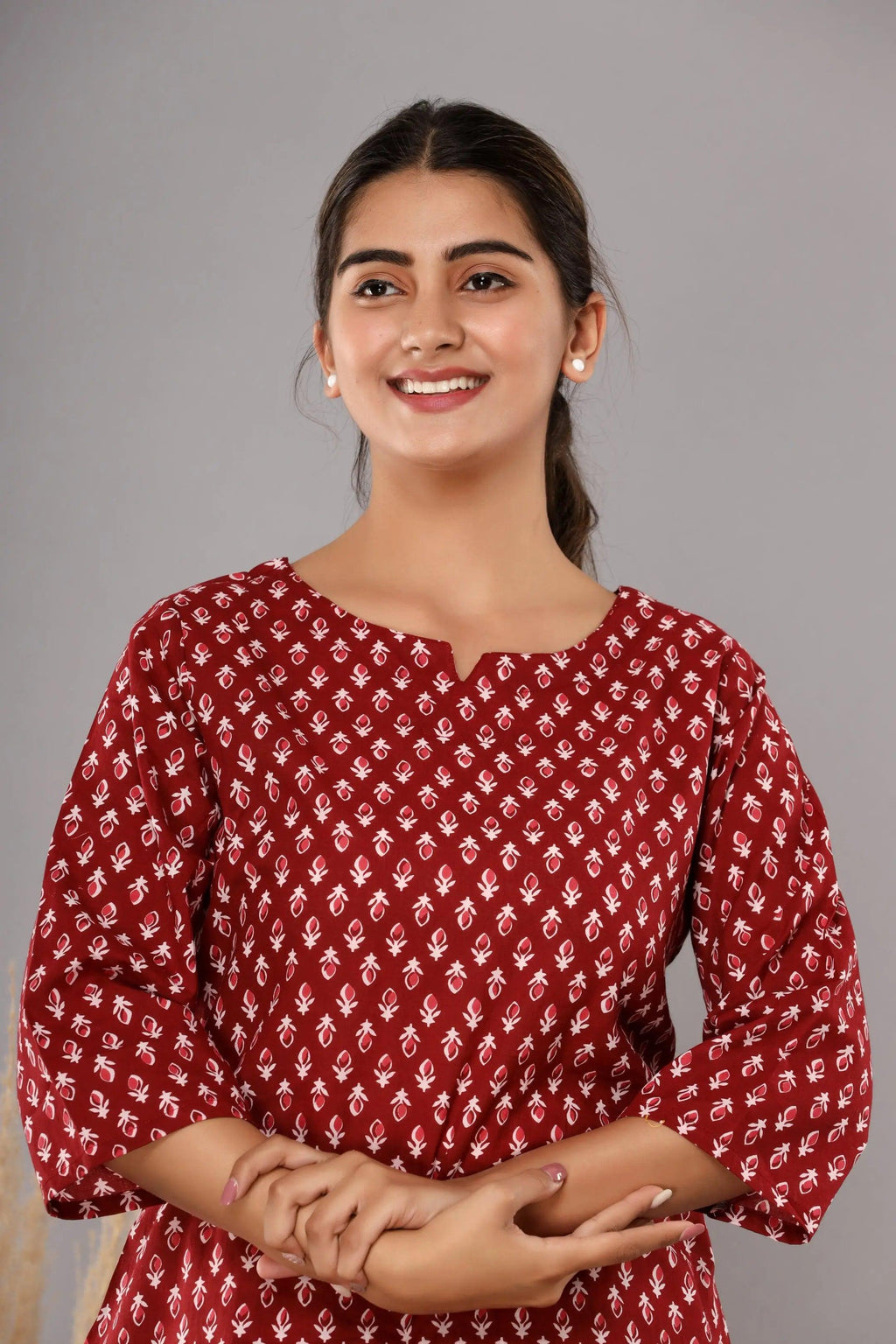 Women Maroon & White Printed Pure Cotton Co-Ord Set ROOPWATI FASHION