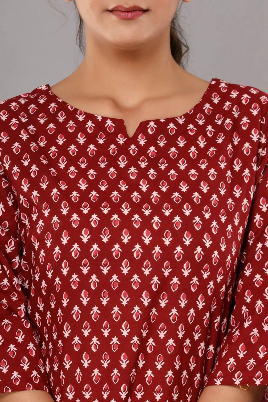 Women Maroon & White Printed Pure Cotton Co-Ord Set ROOPWATI FASHION