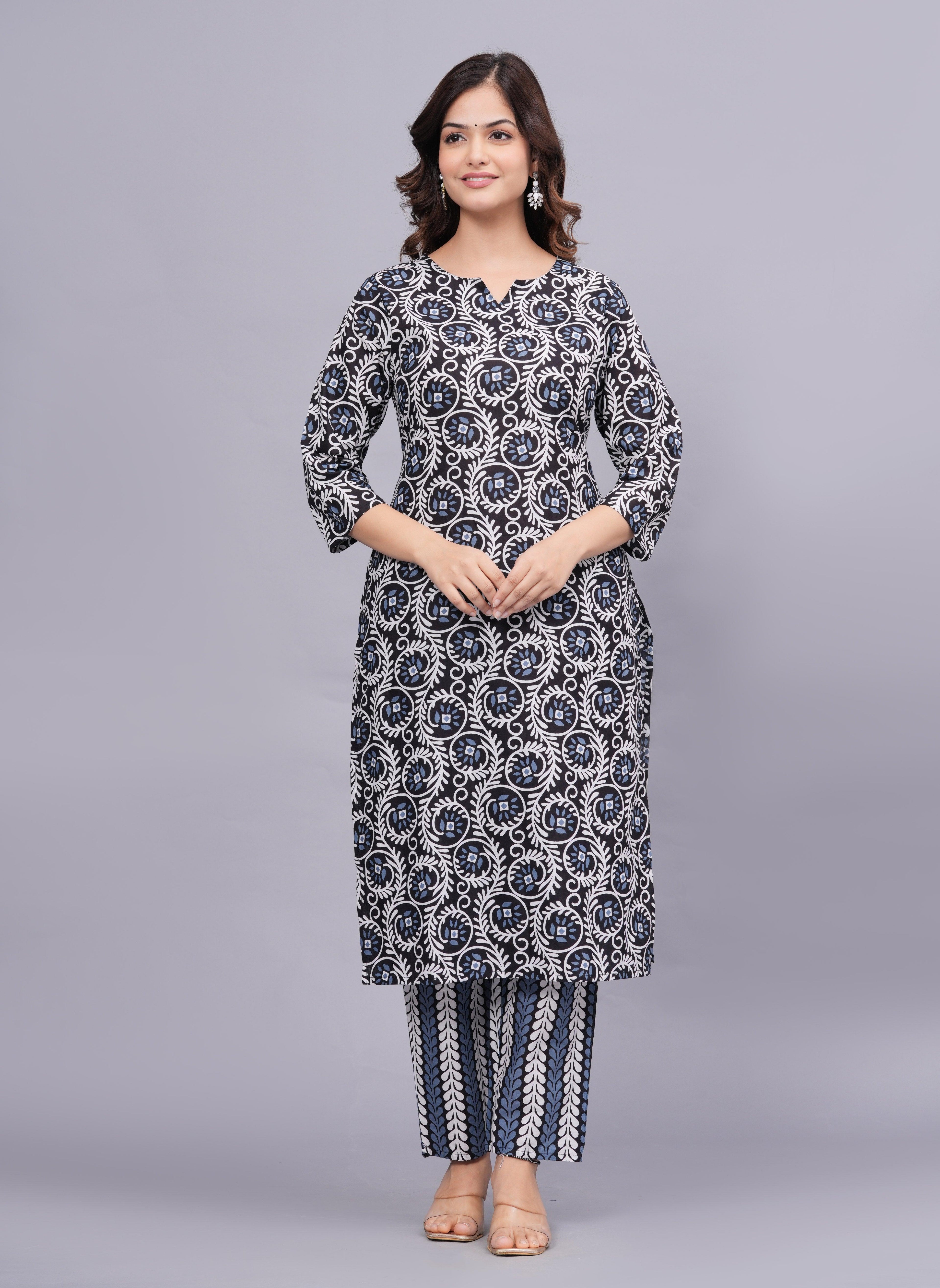 Floral Printed Pure Cotton Kurta With Palazzos ROOPWATI FASHION