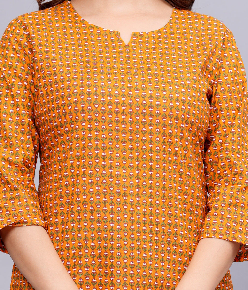 Floral Printed Notched Neck Pure Cotton Kurti ROOPWATI FASHION