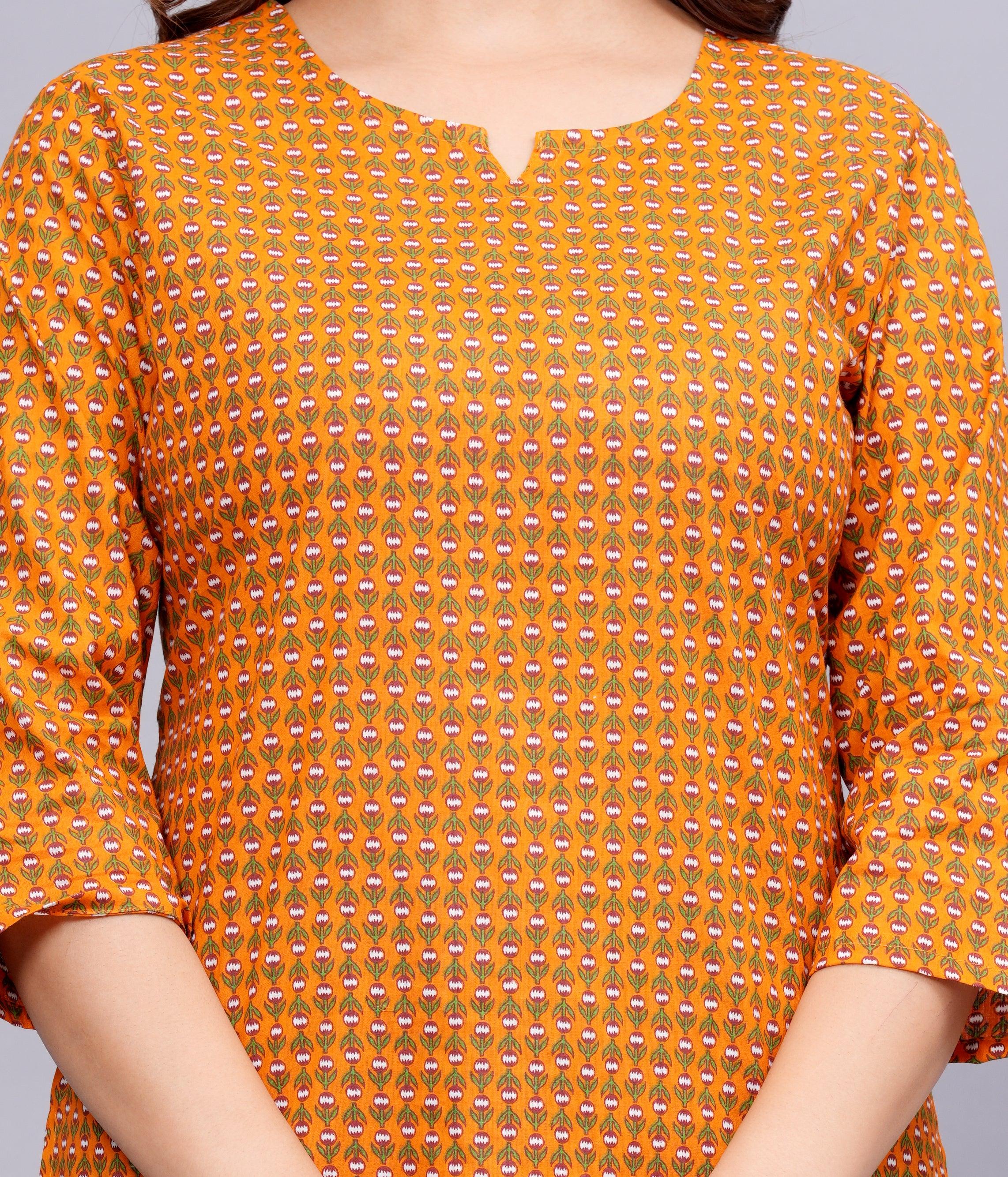 Floral Printed Notched Neck Pure Cotton Kurti ROOPWATI FASHION