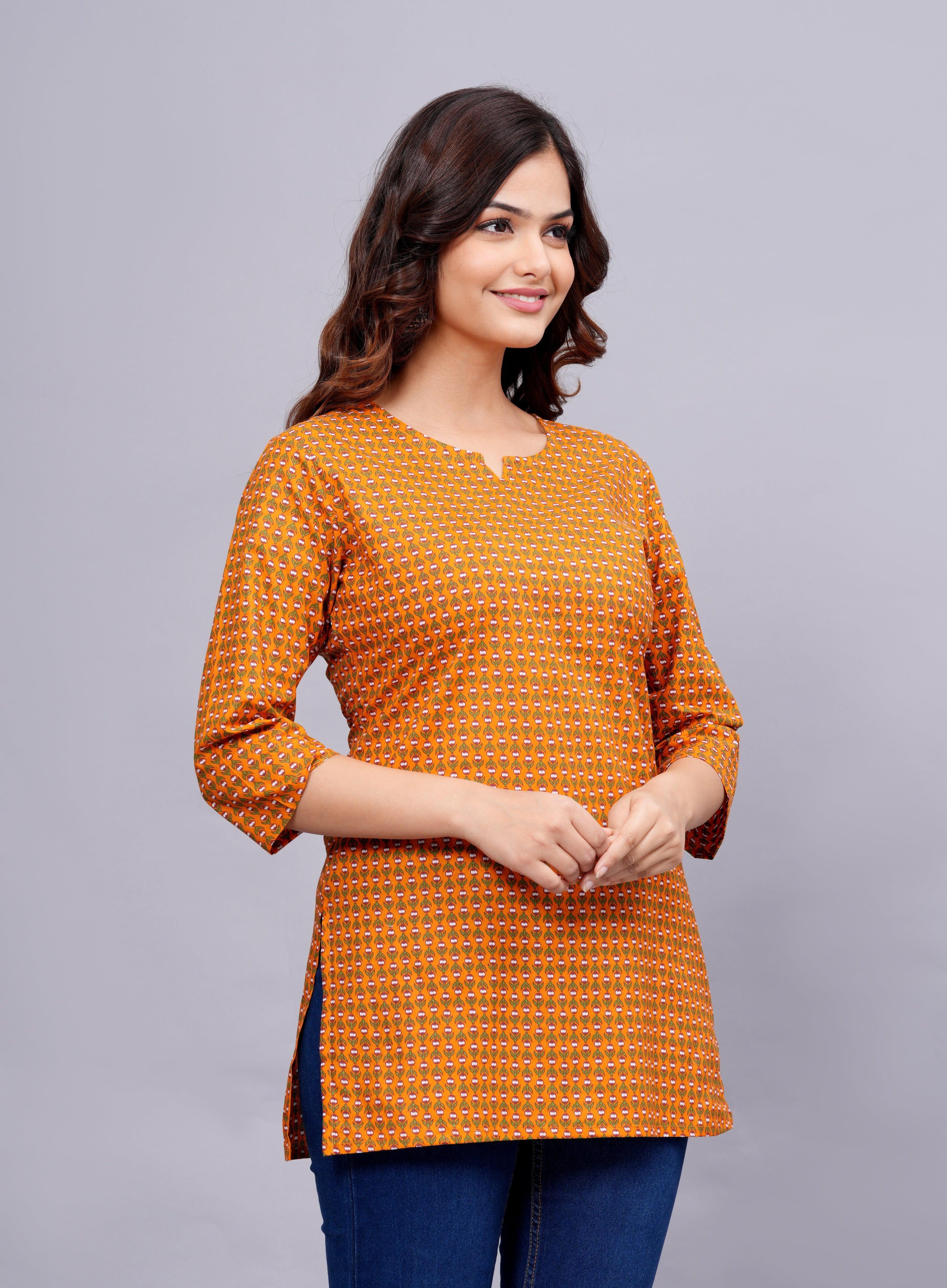 Floral Printed Notched Neck Pure Cotton Kurti ROOPWATI FASHION