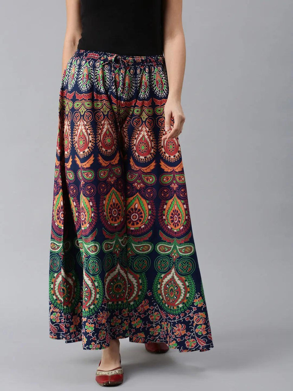 Women Rajasthani Print Ethnic Motifs Print Flared Palazzos ROOPWATI FASHION