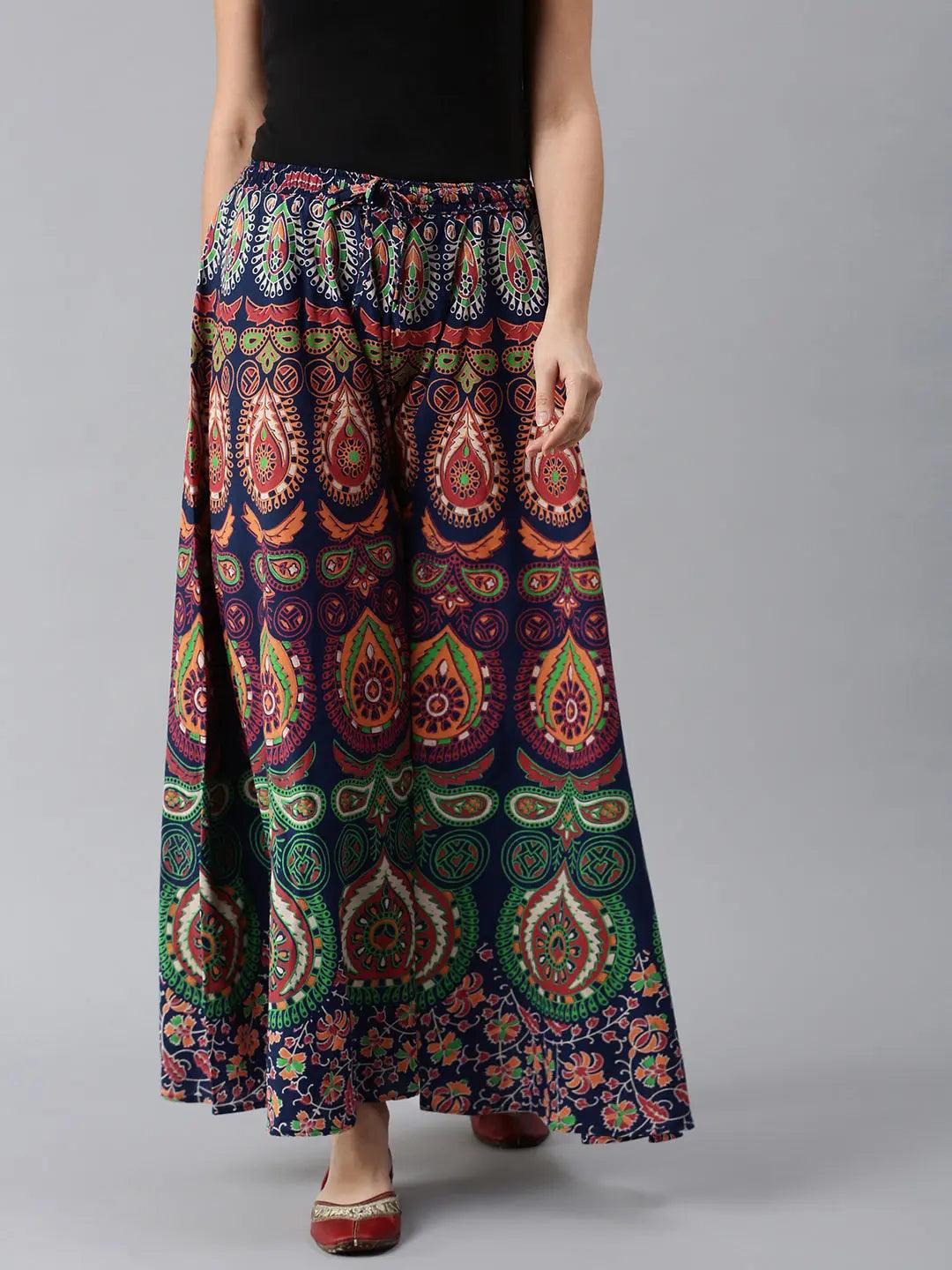 Women Rajasthani Print Ethnic Motifs Print Flared Palazzos ROOPWATI FASHION