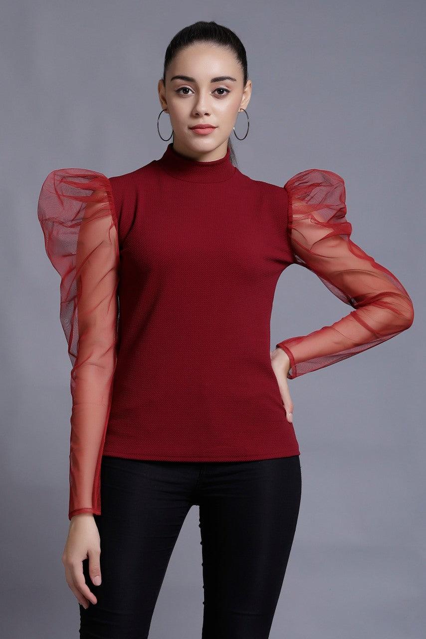 Stylish Trendy Girls Maroon Crepe Top ROOPWATI FASHION