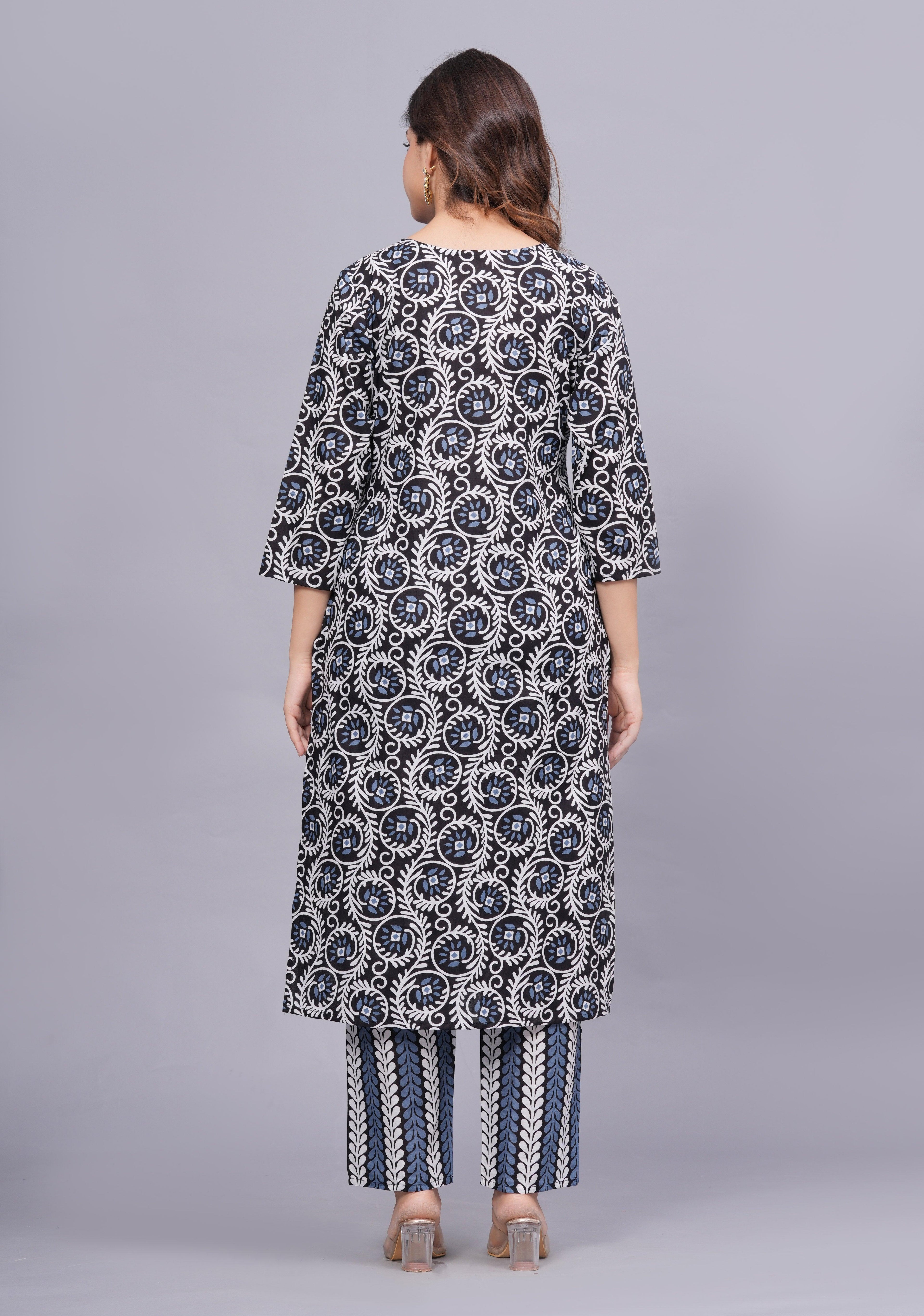 Floral Printed Pure Cotton Kurta With Palazzos ROOPWATI FASHION
