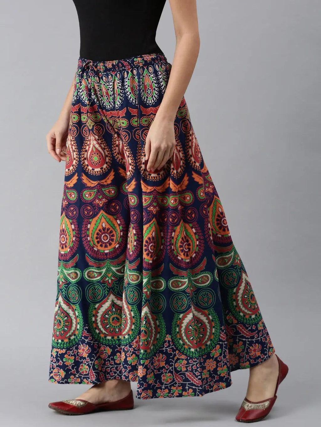 Women Rajasthani Print Ethnic Motifs Print Flared Palazzos ROOPWATI FASHION