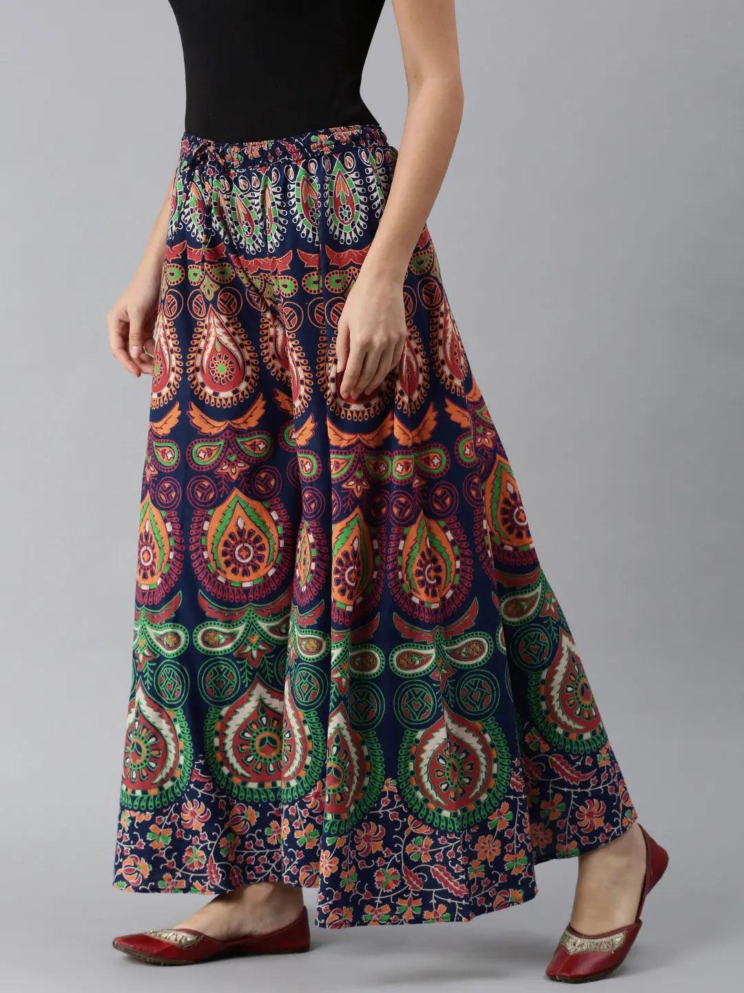 Women Rajasthani Print Ethnic Motifs Print Flared Palazzos ROOPWATI FASHION