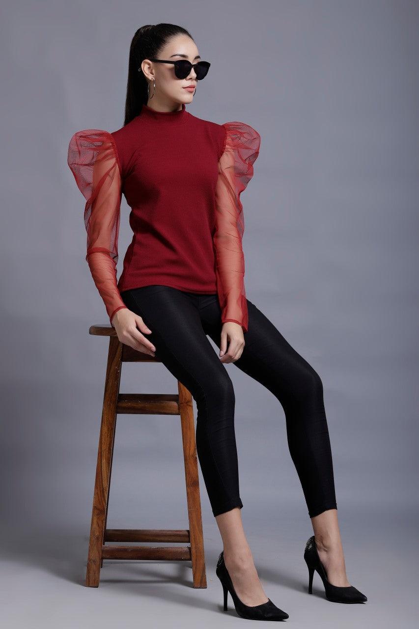Stylish Trendy Girls Maroon Crepe Top ROOPWATI FASHION
