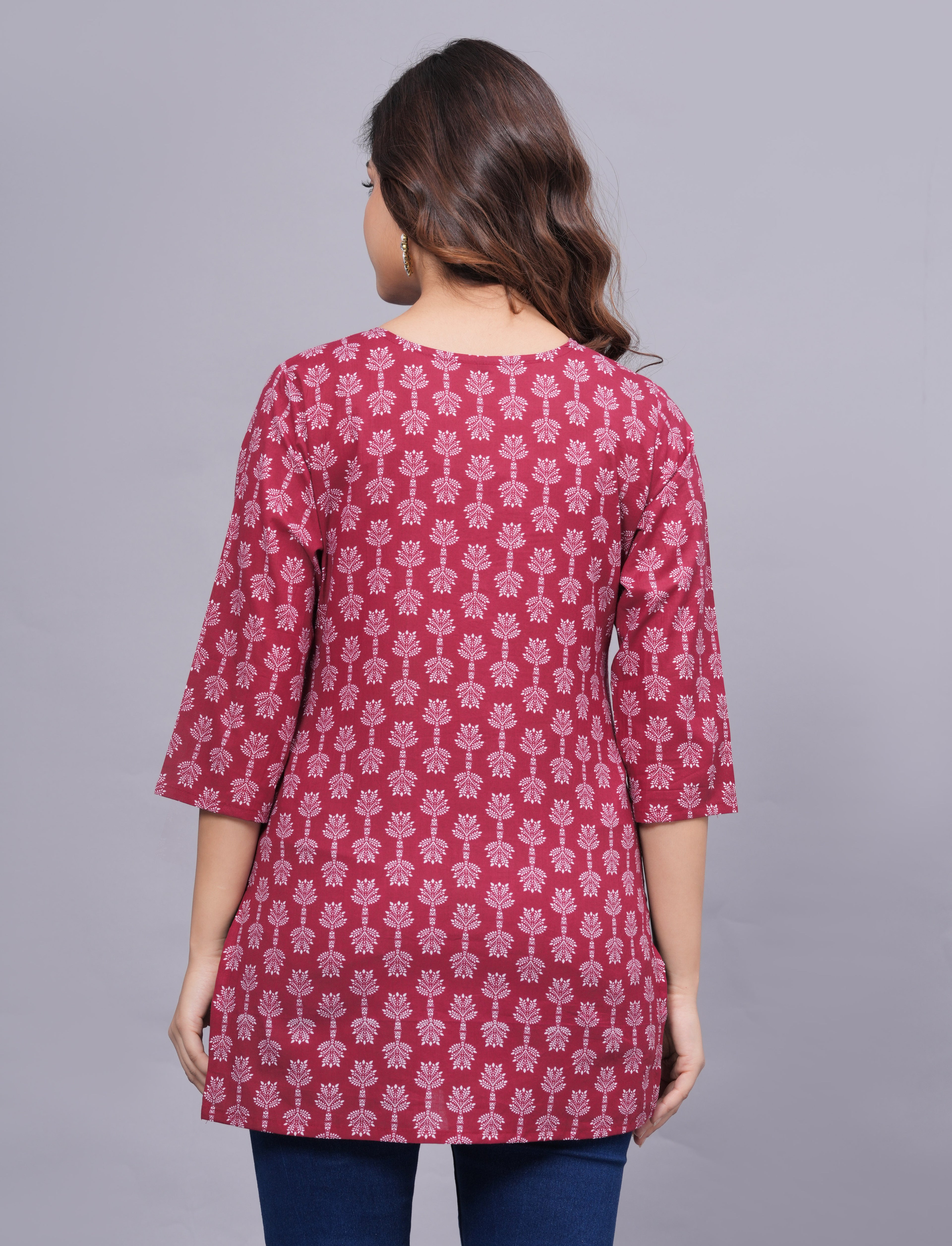 Floral Kalamkari Printed Keyhole Neck Pure Cotton Kurti ROOPWATI FASHION