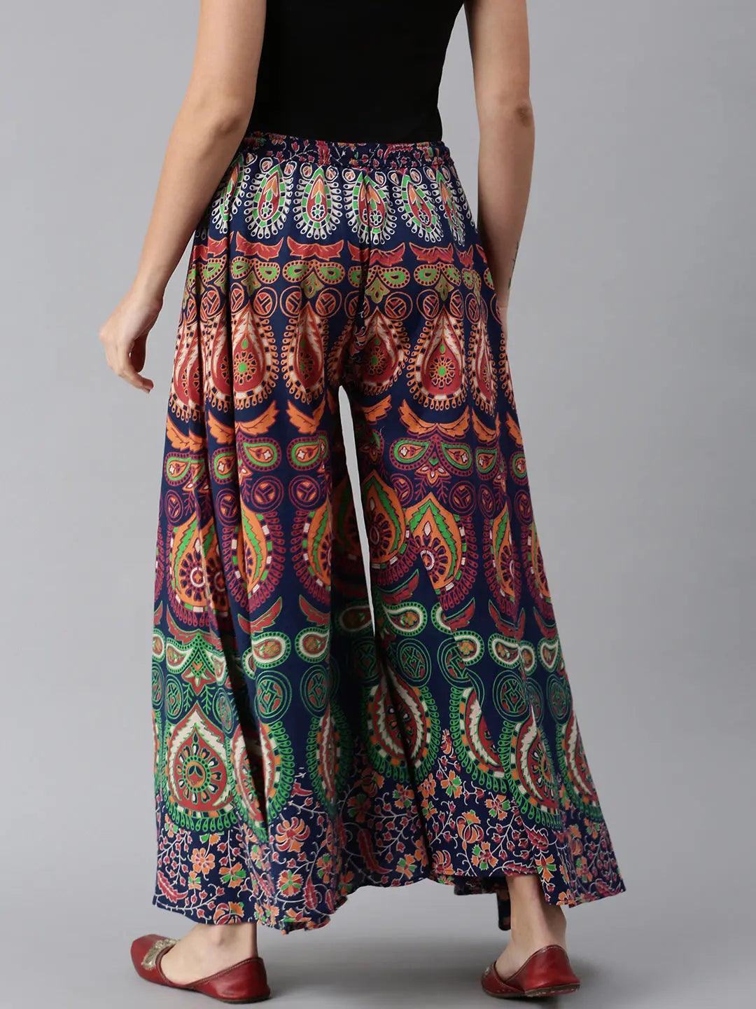 Women Rajasthani Print Ethnic Motifs Print Flared Palazzos ROOPWATI FASHION