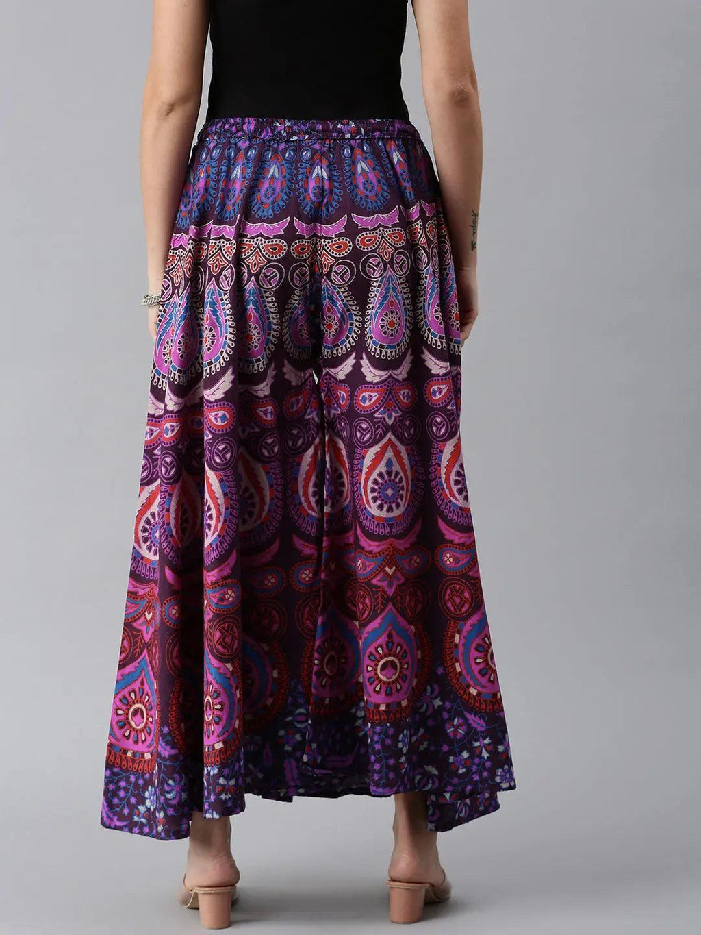 Women Purple Ethnic Motifs Rajasthani Print Flared Palazzos ROOPWATI FASHION