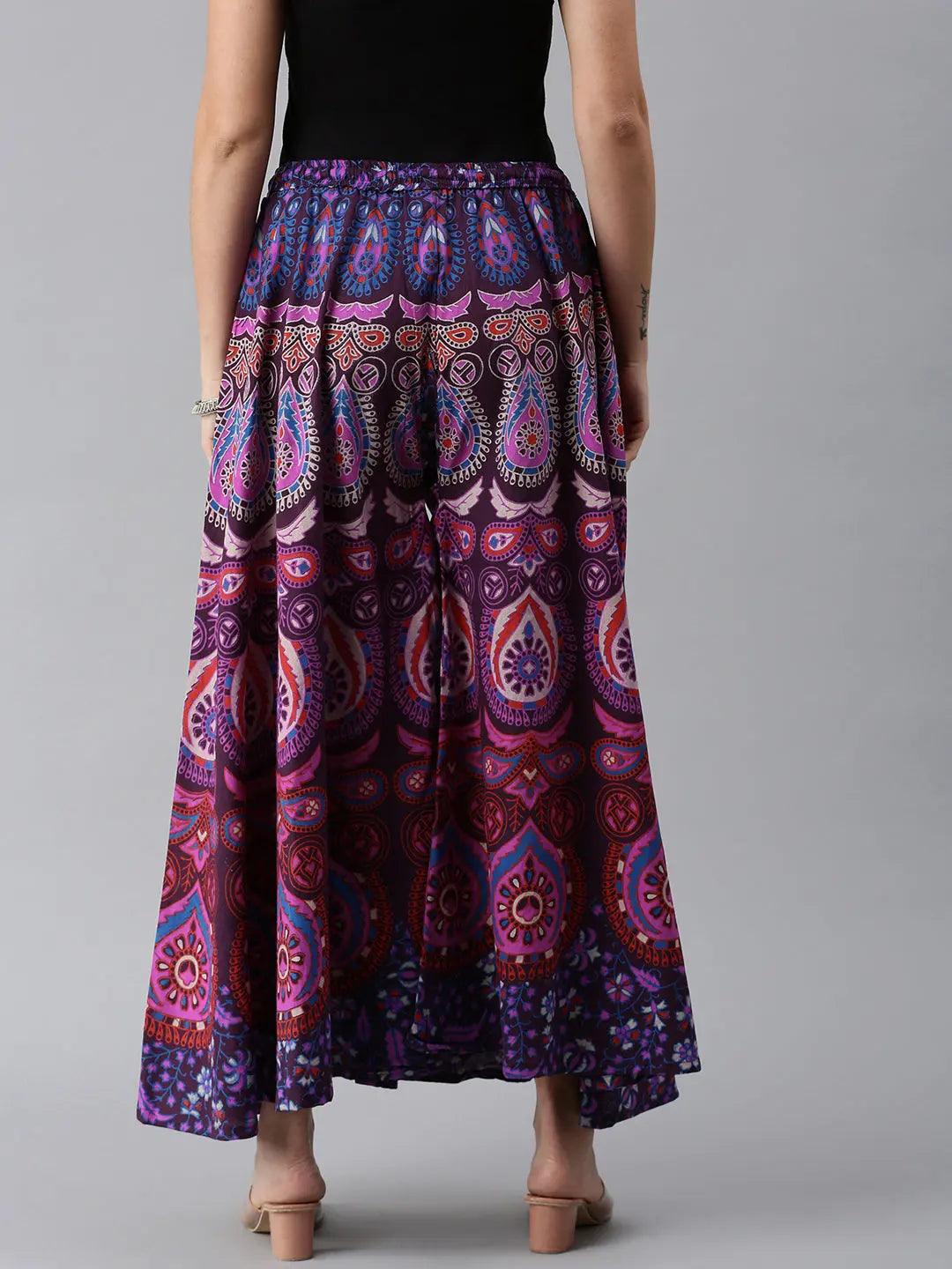 Women Purple Ethnic Motifs Rajasthani Print Flared Palazzos ROOPWATI FASHION