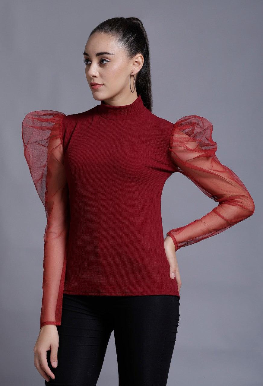 Stylish Trendy Girls Maroon Crepe Top ROOPWATI FASHION