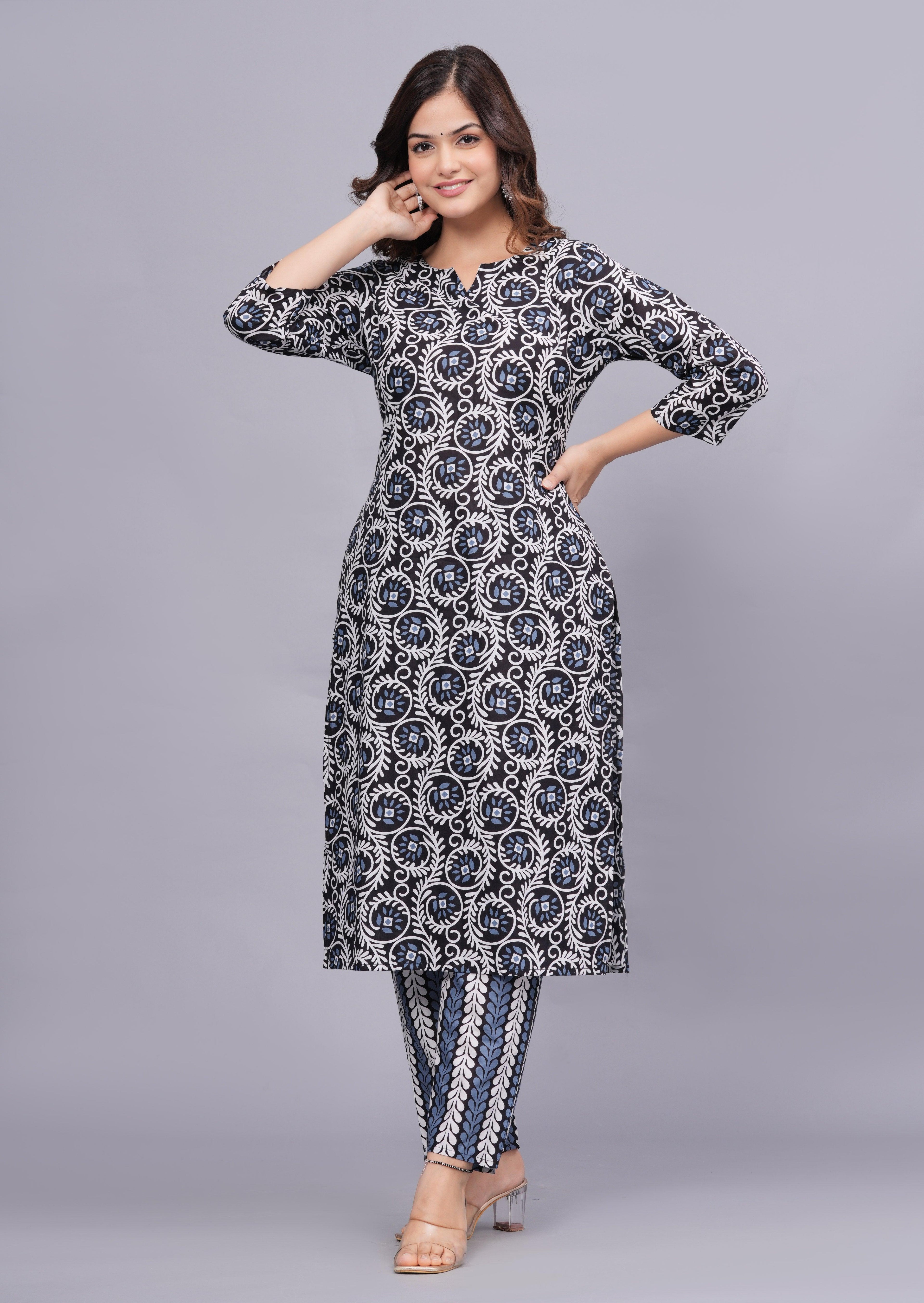 Floral Printed Pure Cotton Kurta With Palazzos ROOPWATI FASHION
