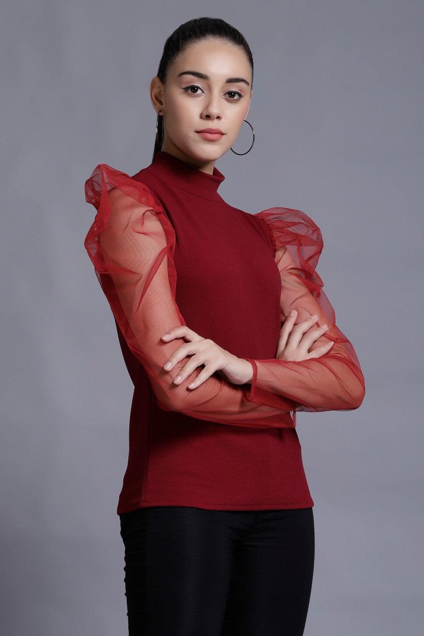 Stylish Trendy Girls Maroon Crepe Top ROOPWATI FASHION