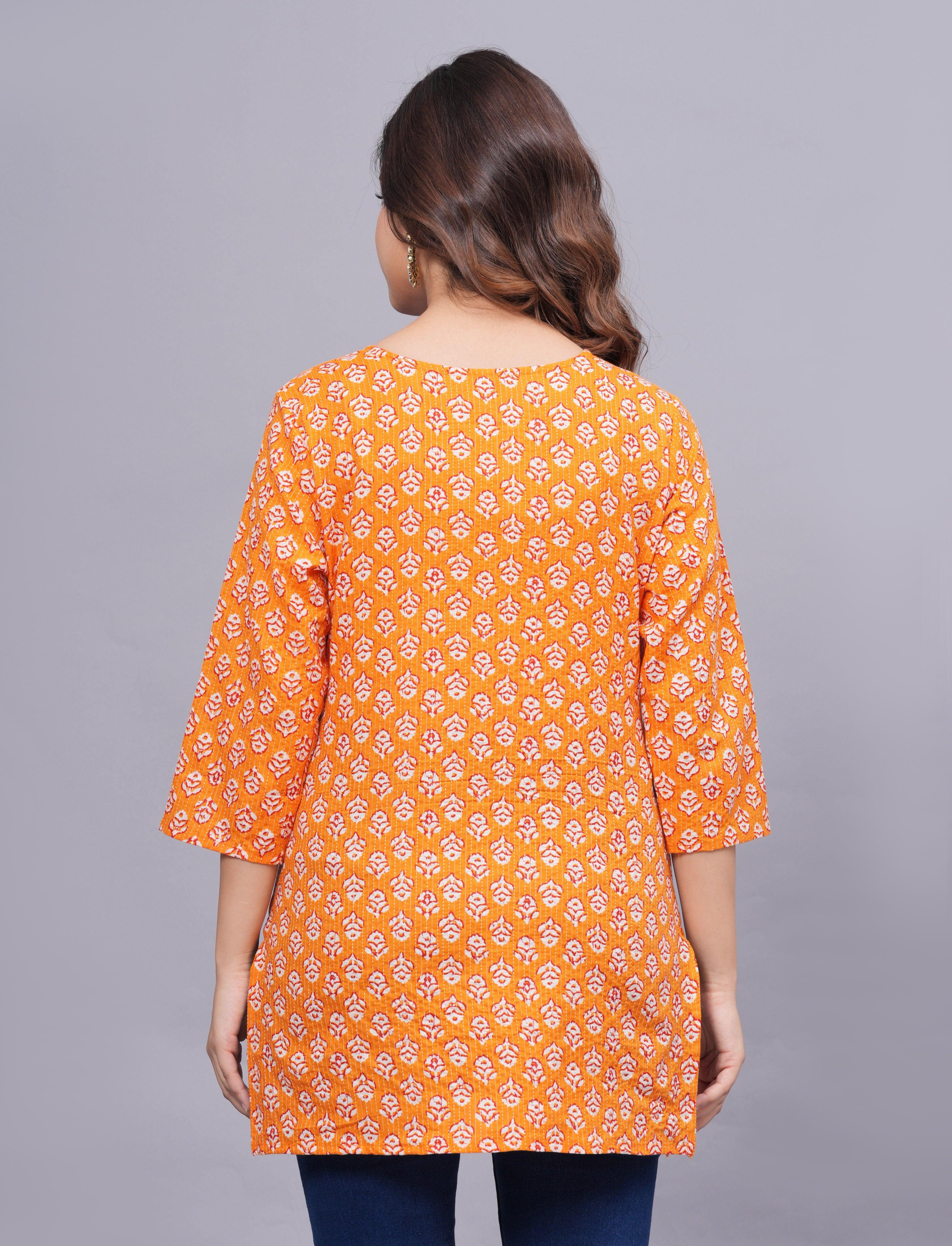 Floral Printed Keyhole Neck Pure Cotton Kurti ROOPWATI FASHION