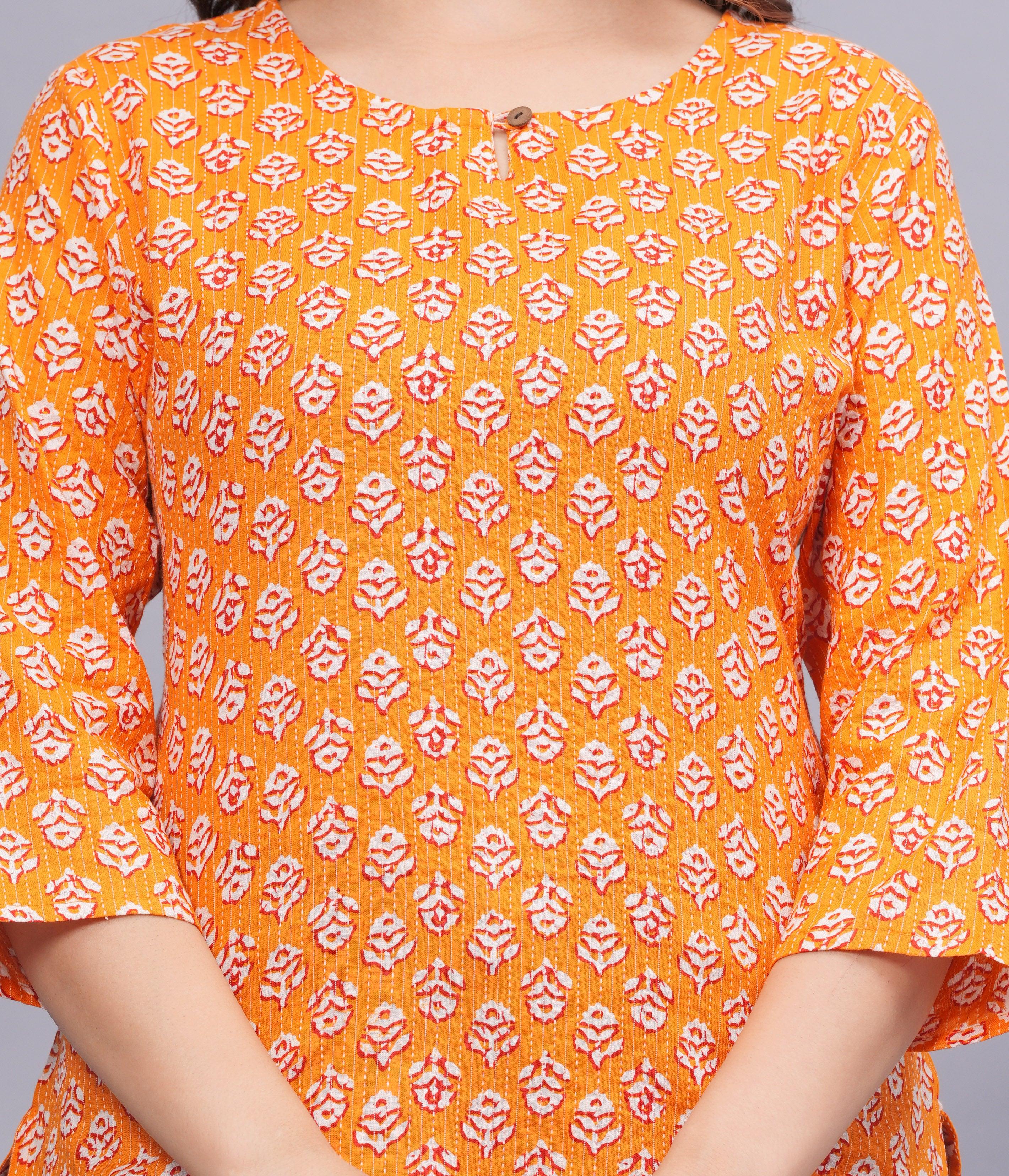 Floral Printed Keyhole Neck Pure Cotton Kurti ROOPWATI FASHION