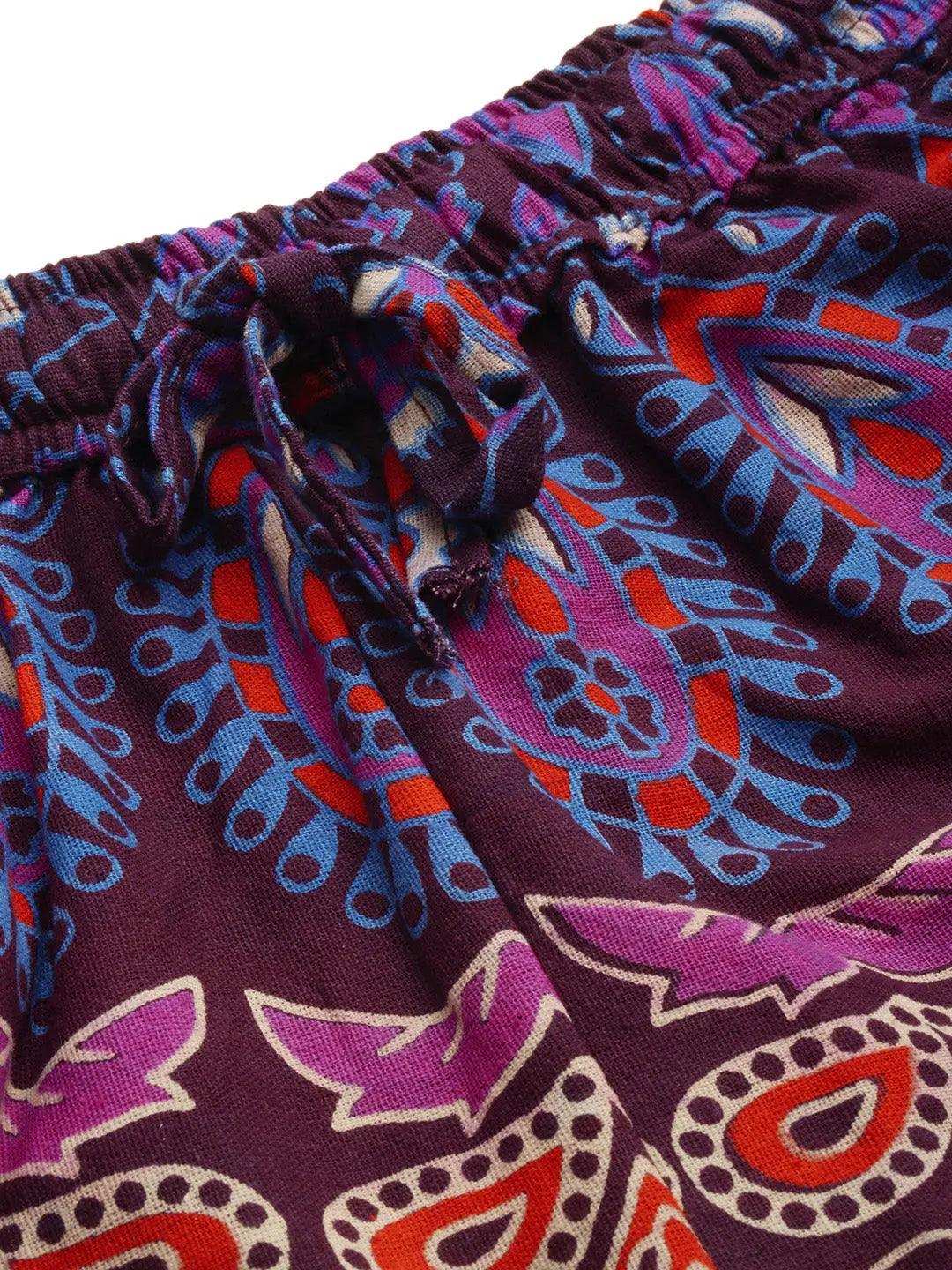 Women Purple Ethnic Motifs Rajasthani Print Flared Palazzos ROOPWATI FASHION