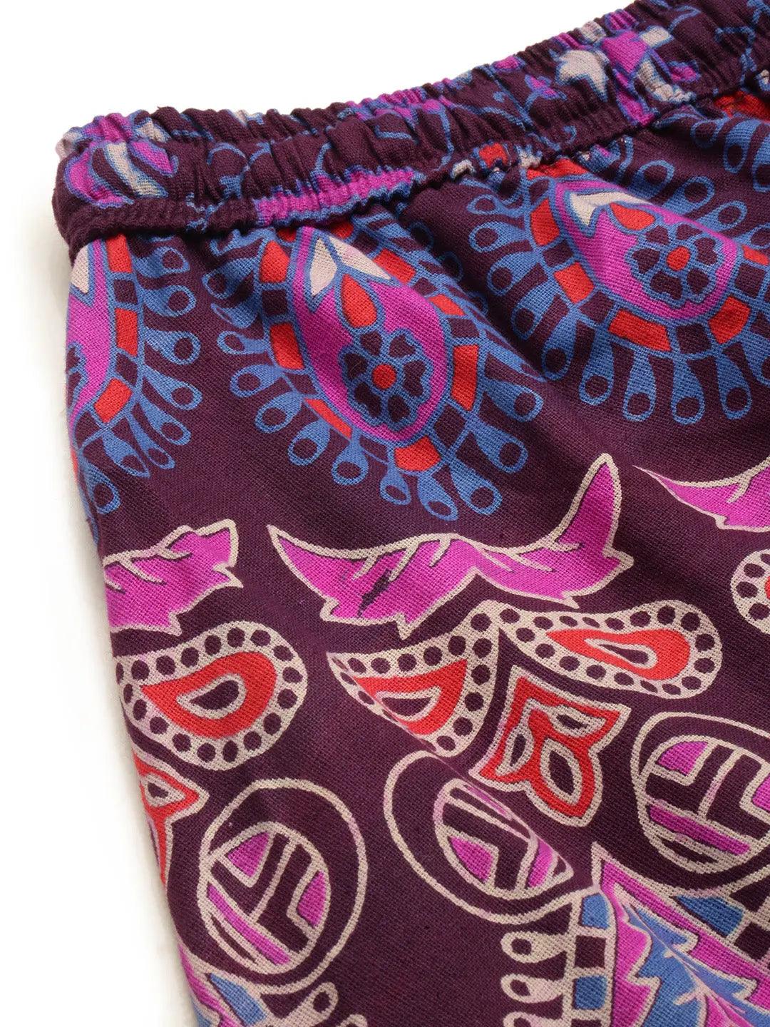 Women Purple Ethnic Motifs Rajasthani Print Flared Palazzos ROOPWATI FASHION