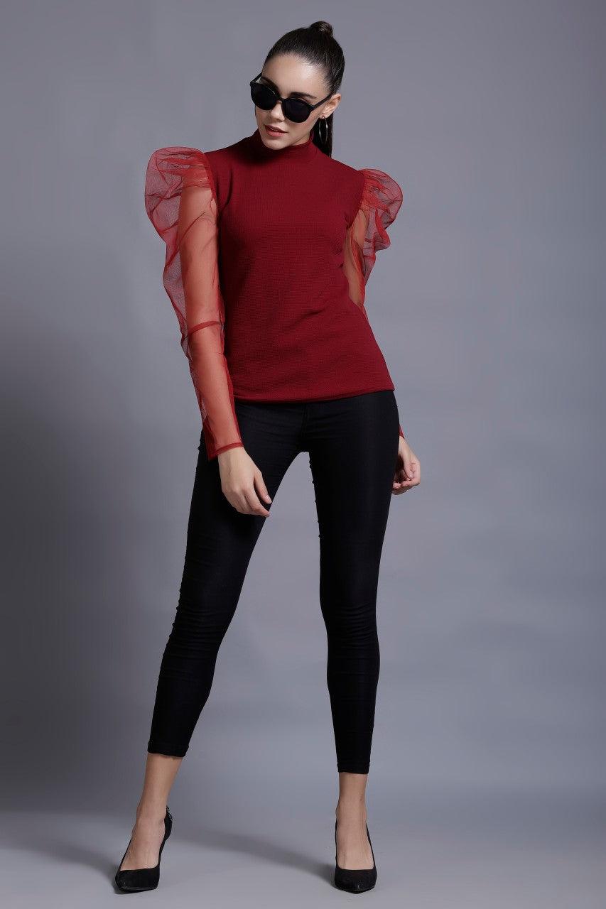 Stylish Trendy Girls Maroon Crepe Top ROOPWATI FASHION
