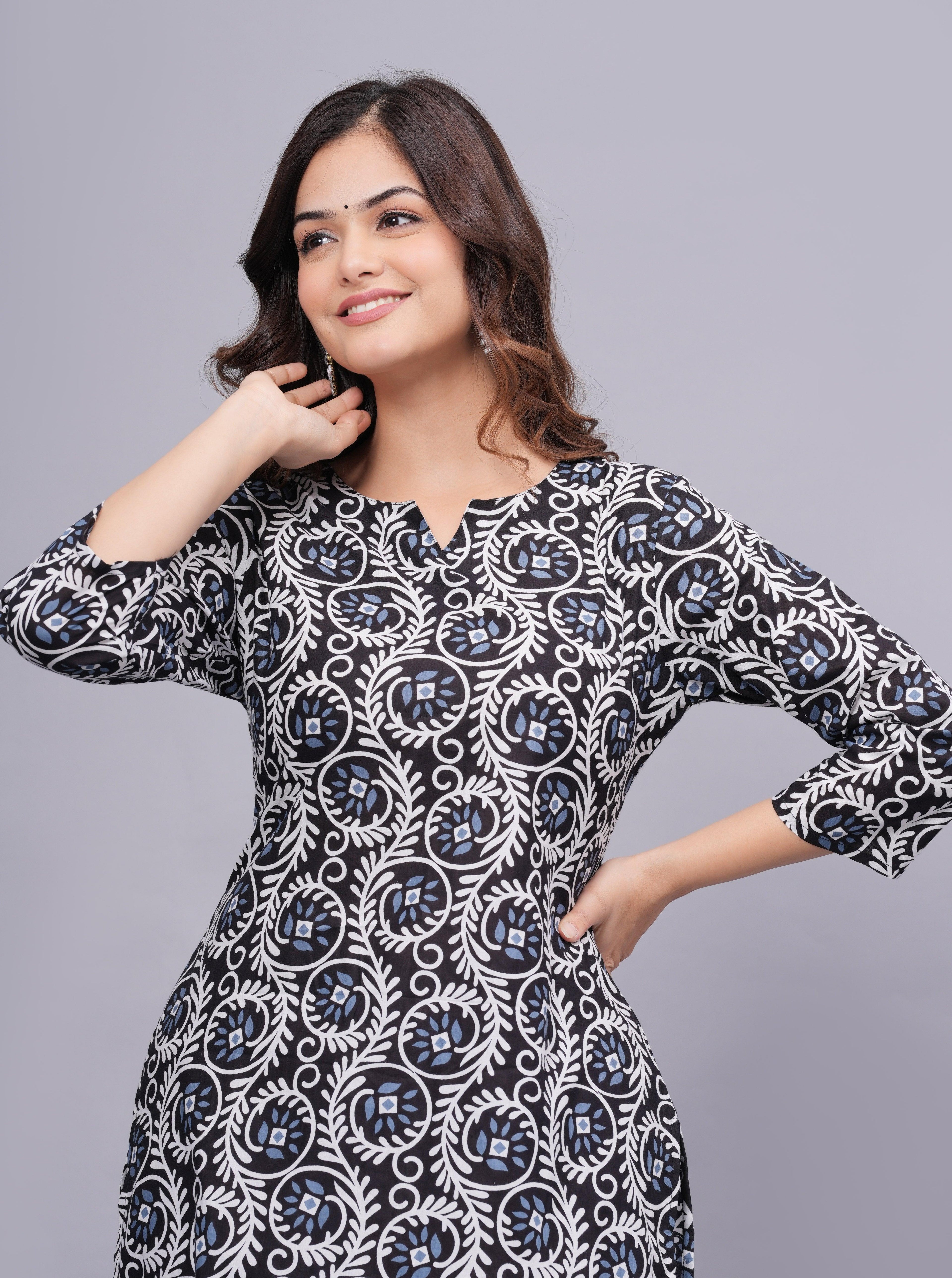 Floral Printed Pure Cotton Kurta With Palazzos ROOPWATI FASHION
