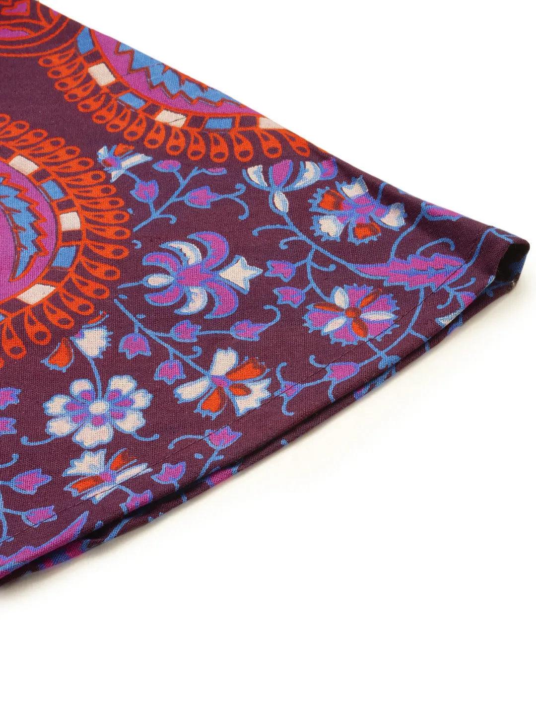 Women Purple Ethnic Motifs Rajasthani Print Flared Palazzos ROOPWATI FASHION