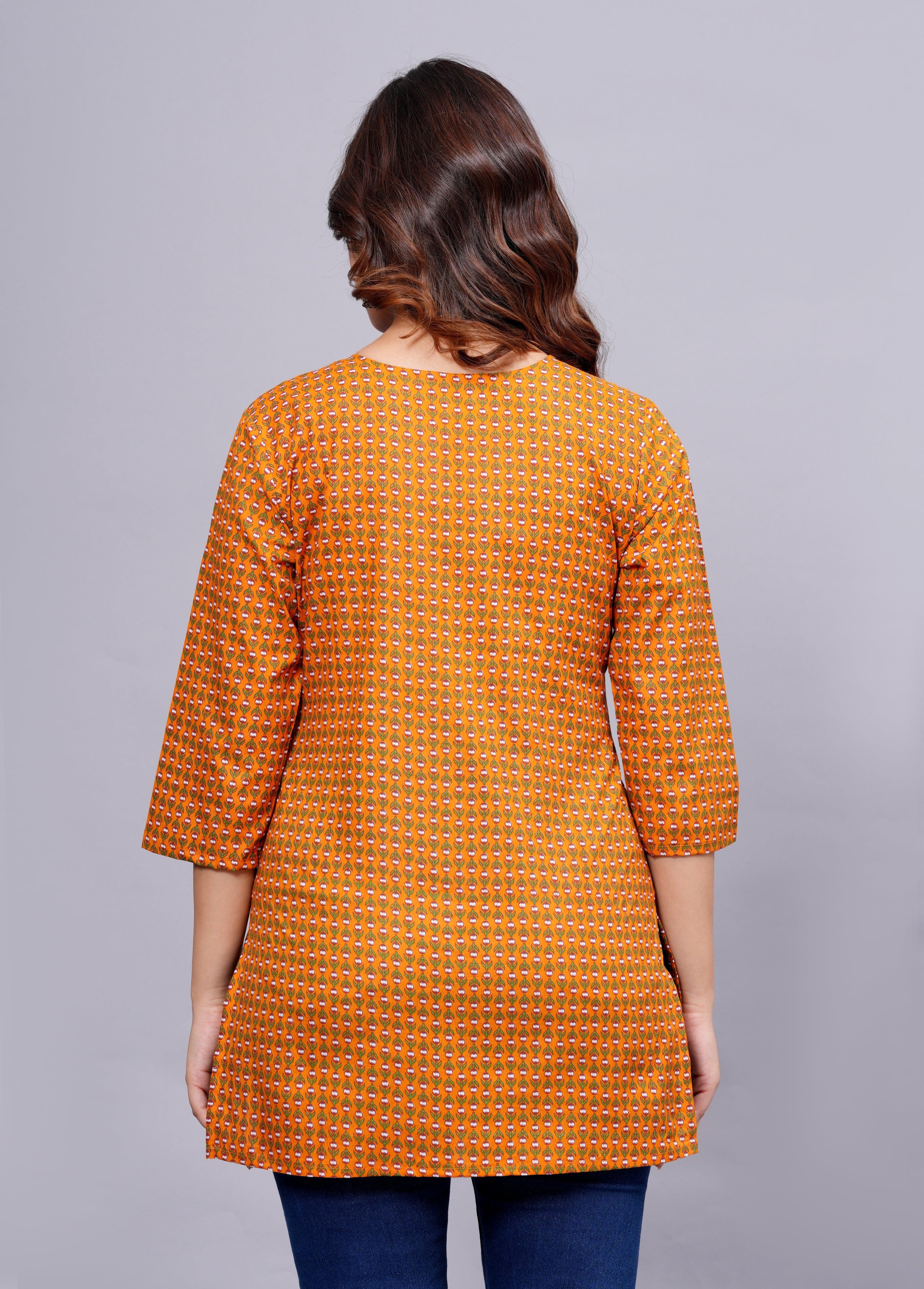 Floral Printed Notched Neck Pure Cotton Kurti ROOPWATI FASHION