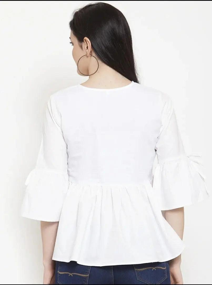 Floral Embroidered Keyhole Neck Bell Sleeves Cotton Peplum Top ROOPWATI FASHION