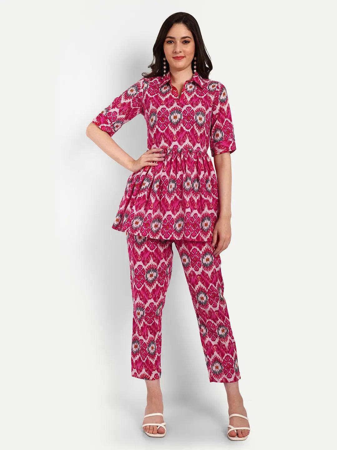 Ethnic Motifs Printed Pure Cotton Shirt Collar Top & Flared Trouser ROOPWATI FASHION