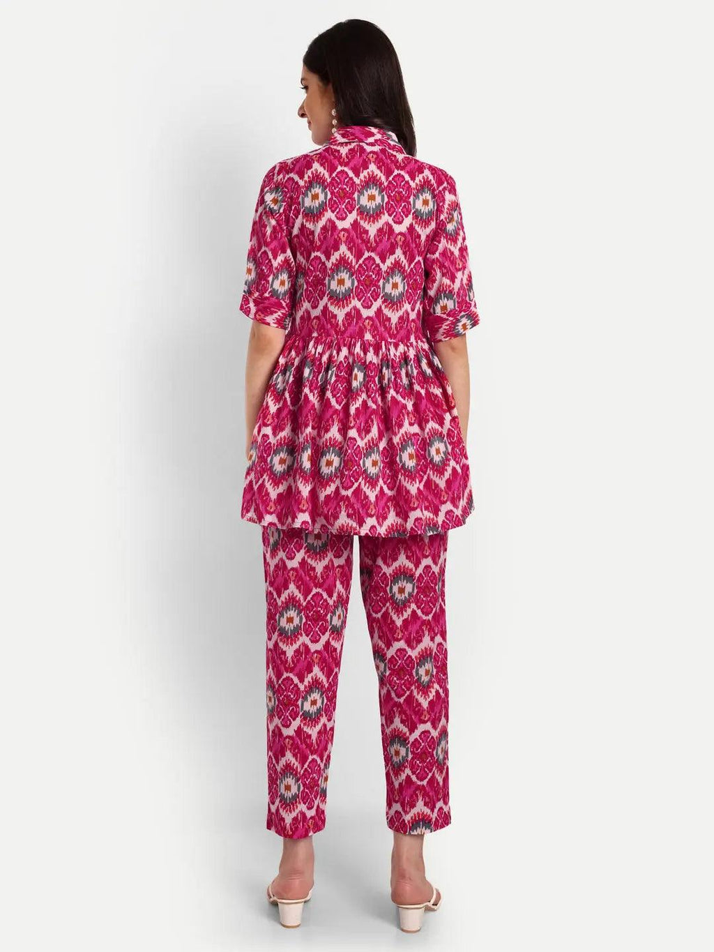 Ethnic Motifs Printed Pure Cotton Shirt Collar Top & Flared Trouser ROOPWATI FASHION