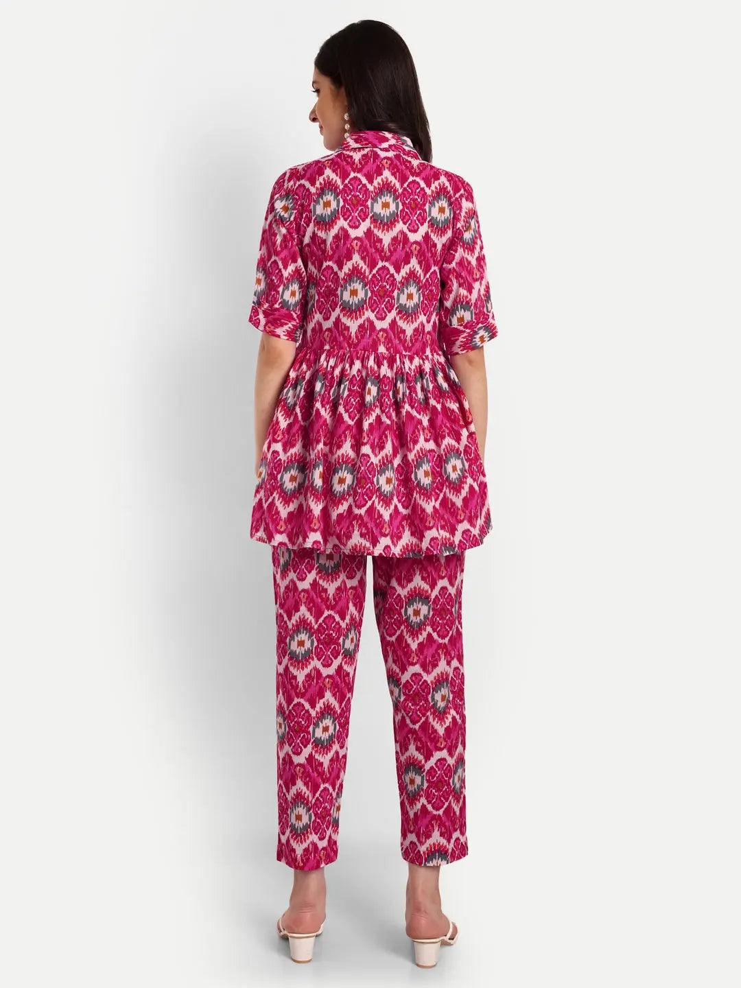 Ethnic Motifs Printed Pure Cotton Shirt Collar Top & Flared Trouser ROOPWATI FASHION