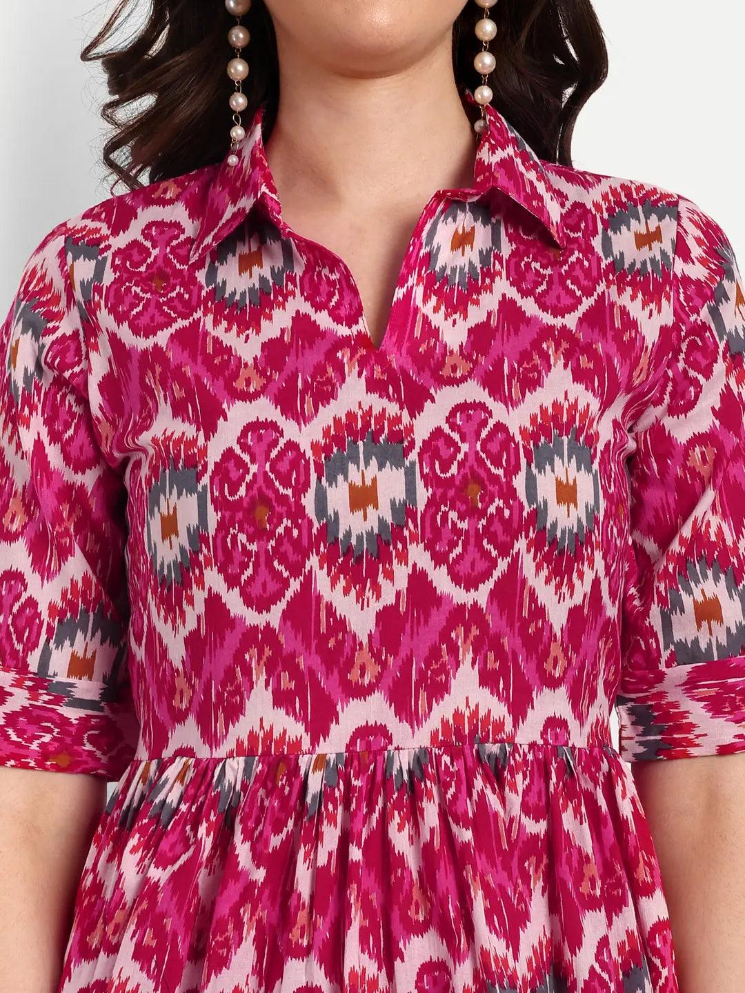 Ethnic Motifs Printed Pure Cotton Shirt Collar Top & Flared Trouser ROOPWATI FASHION