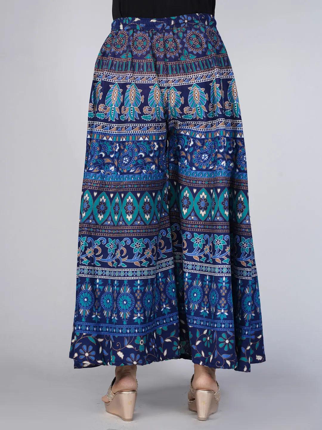 Women Navy Blue Ethnic Motifs Print Flared Palazzos ROOPWATI FASHION