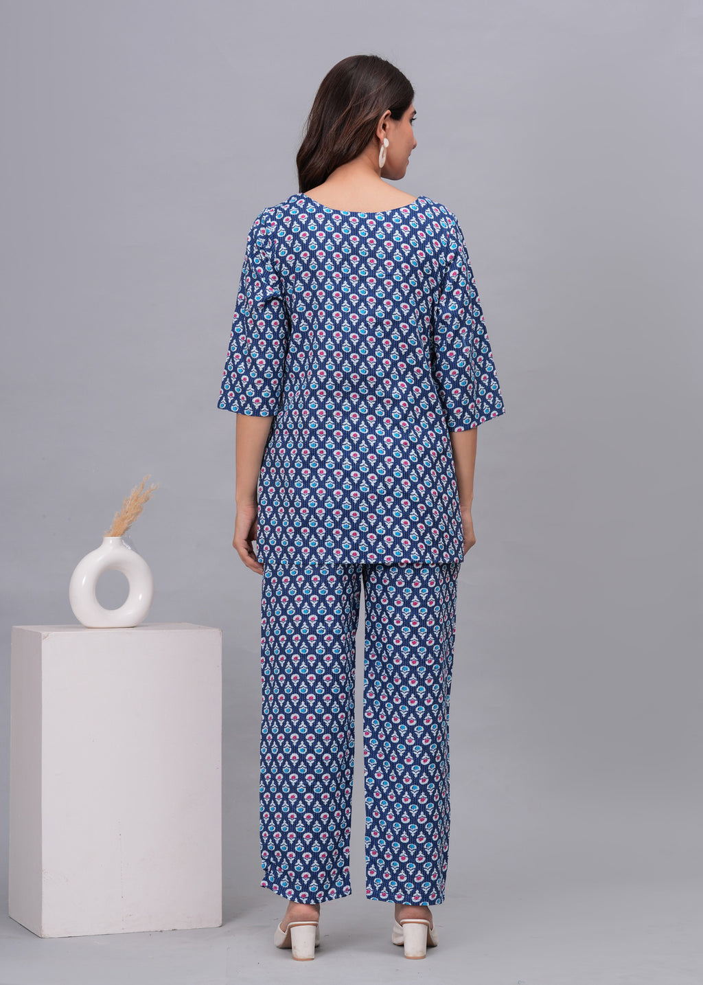 Women Blue & Multi-coloured Printed Pure Cotton Co-Ord Set