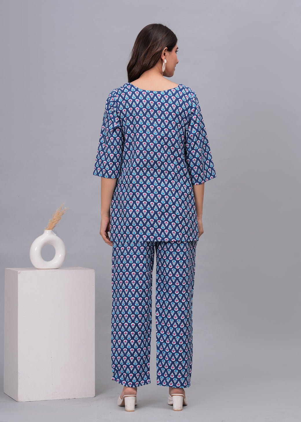 Women Blue & Multi-coloured Printed Pure Cotton Co-Ord Set