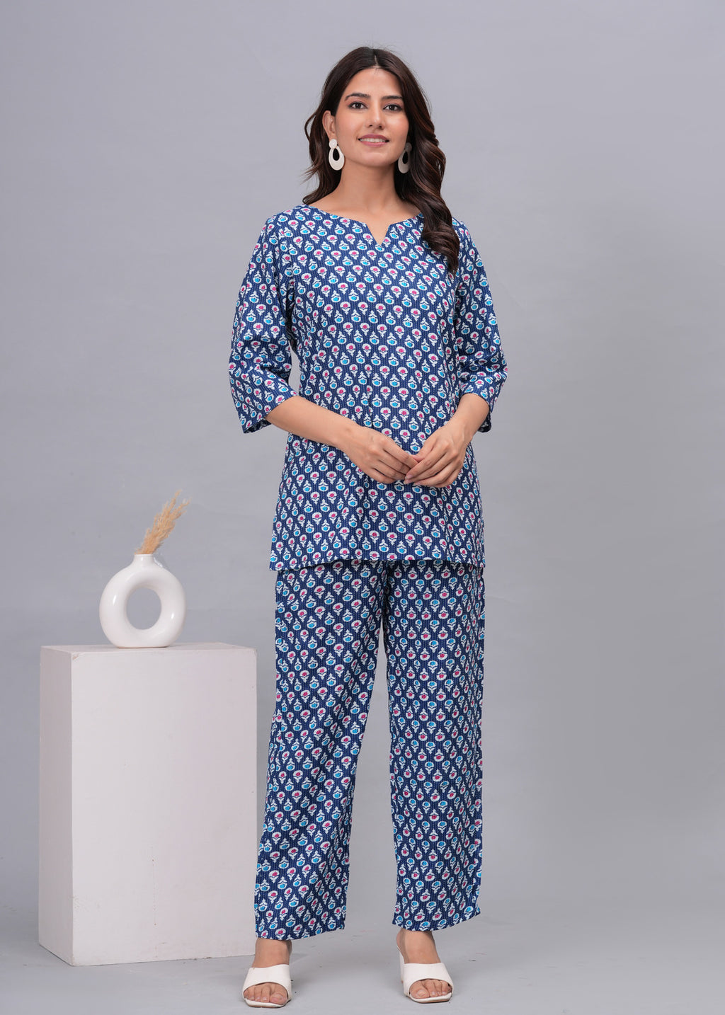 Women Blue & Multi-coloured Printed Pure Cotton Co-Ord Set