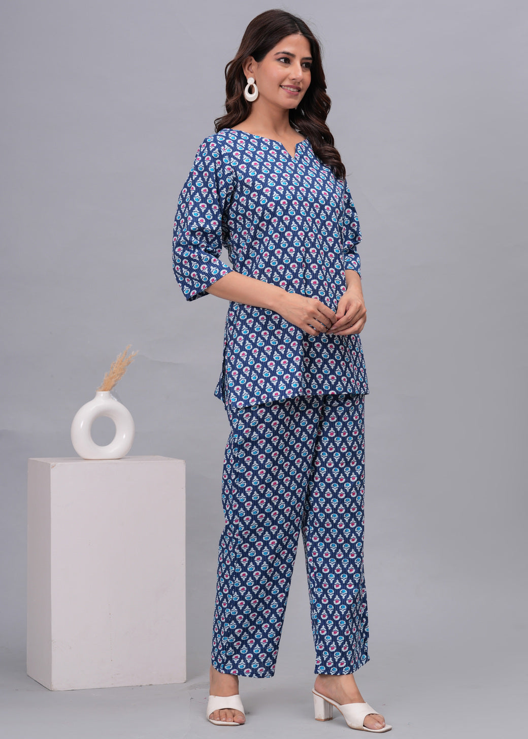Women Blue & Multi-coloured Printed Pure Cotton Co-Ord Set