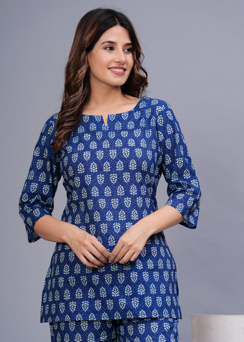 Women Blue & White Printed Pure Cotton Co-Ord Set