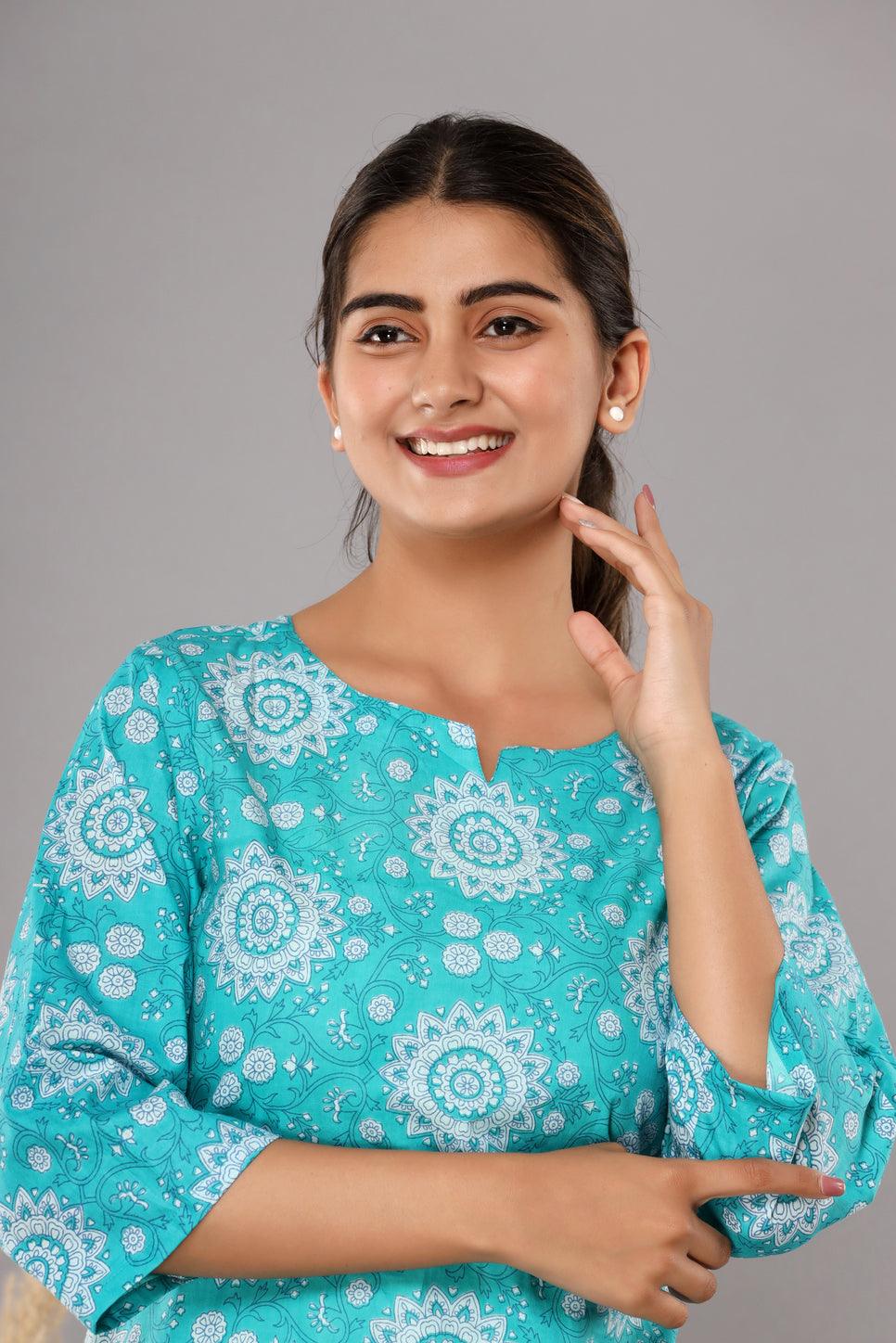 Floral Printed Pure Cotton Co-Ord Set ROOPWATI FASHION