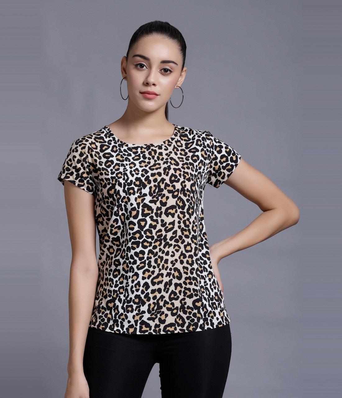 Animal print crepe top in black and yellow for women ROOPWATI FASHION
