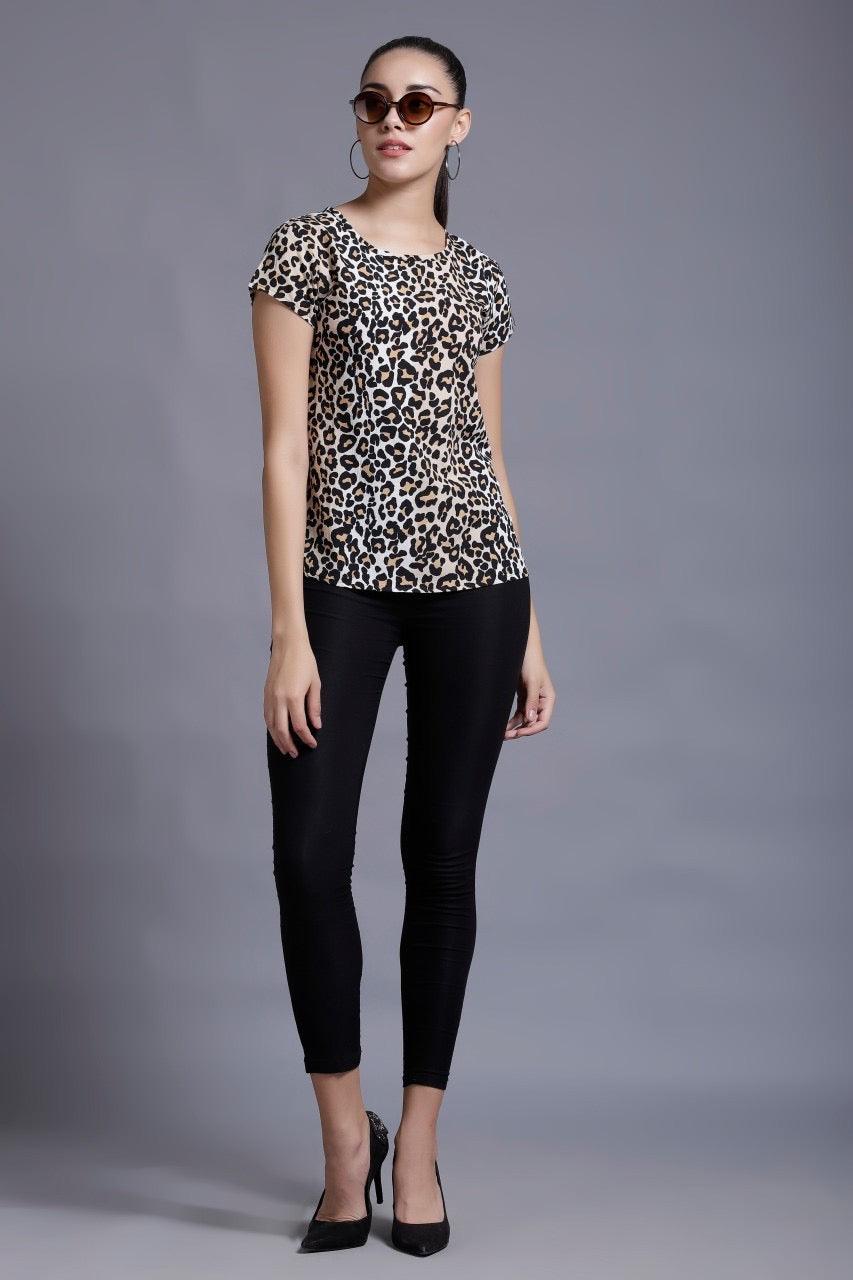 Animal print crepe top in black and yellow for women ROOPWATI FASHION