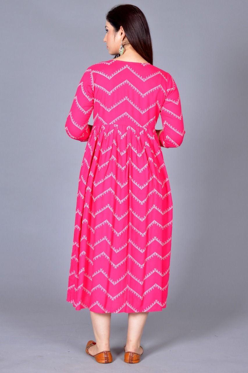 Women Pink Chevron Maternity Anarkali Kurti ROOPWATI FASHION
