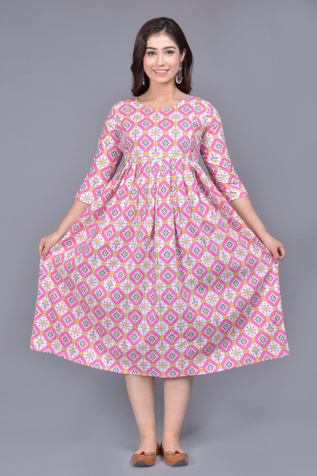 Women Pink Geometric Printed Floral Maternity Kurta ROOPWATI FASHION