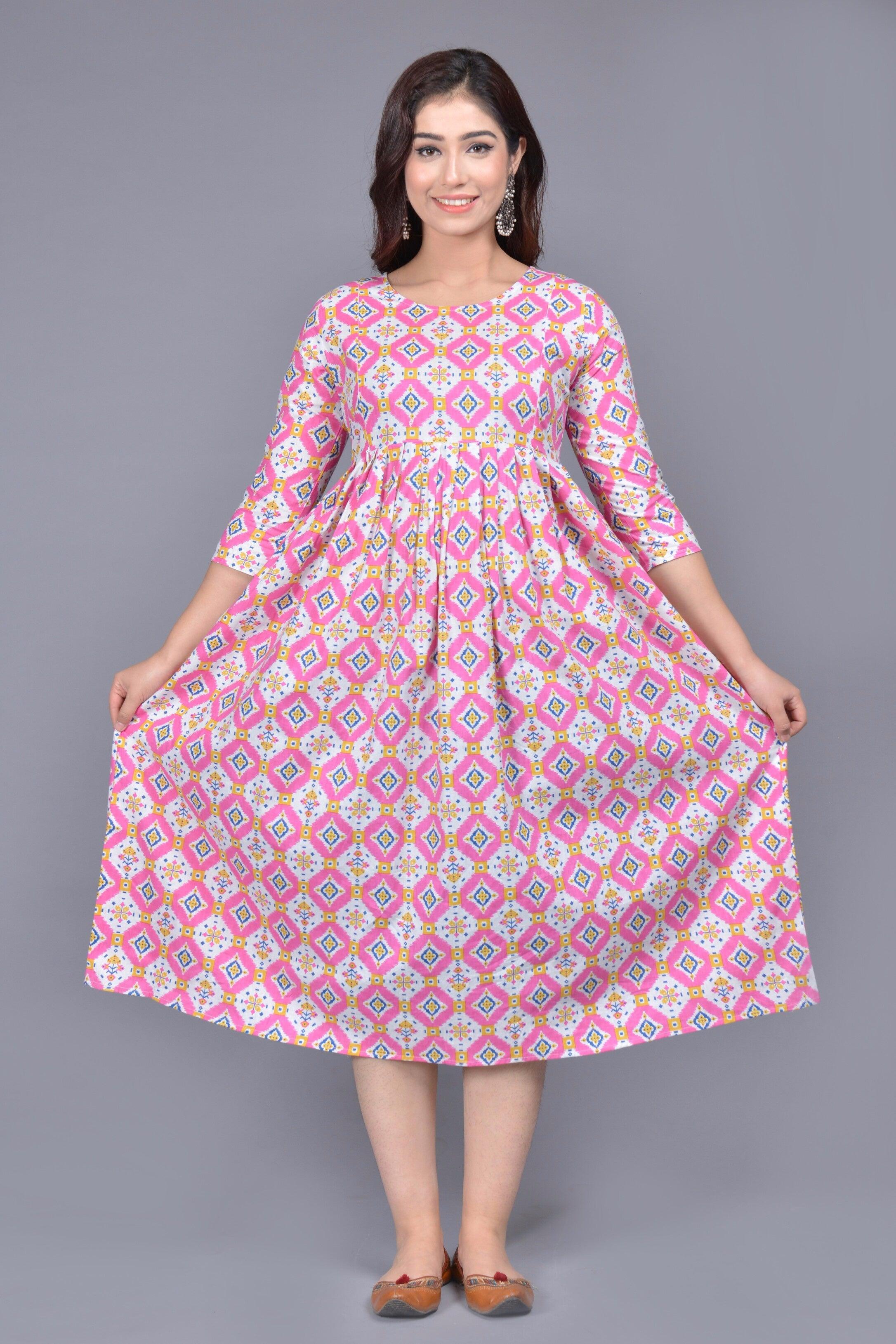 Women Pink Geometric Printed Floral Maternity Kurta ROOPWATI FASHION