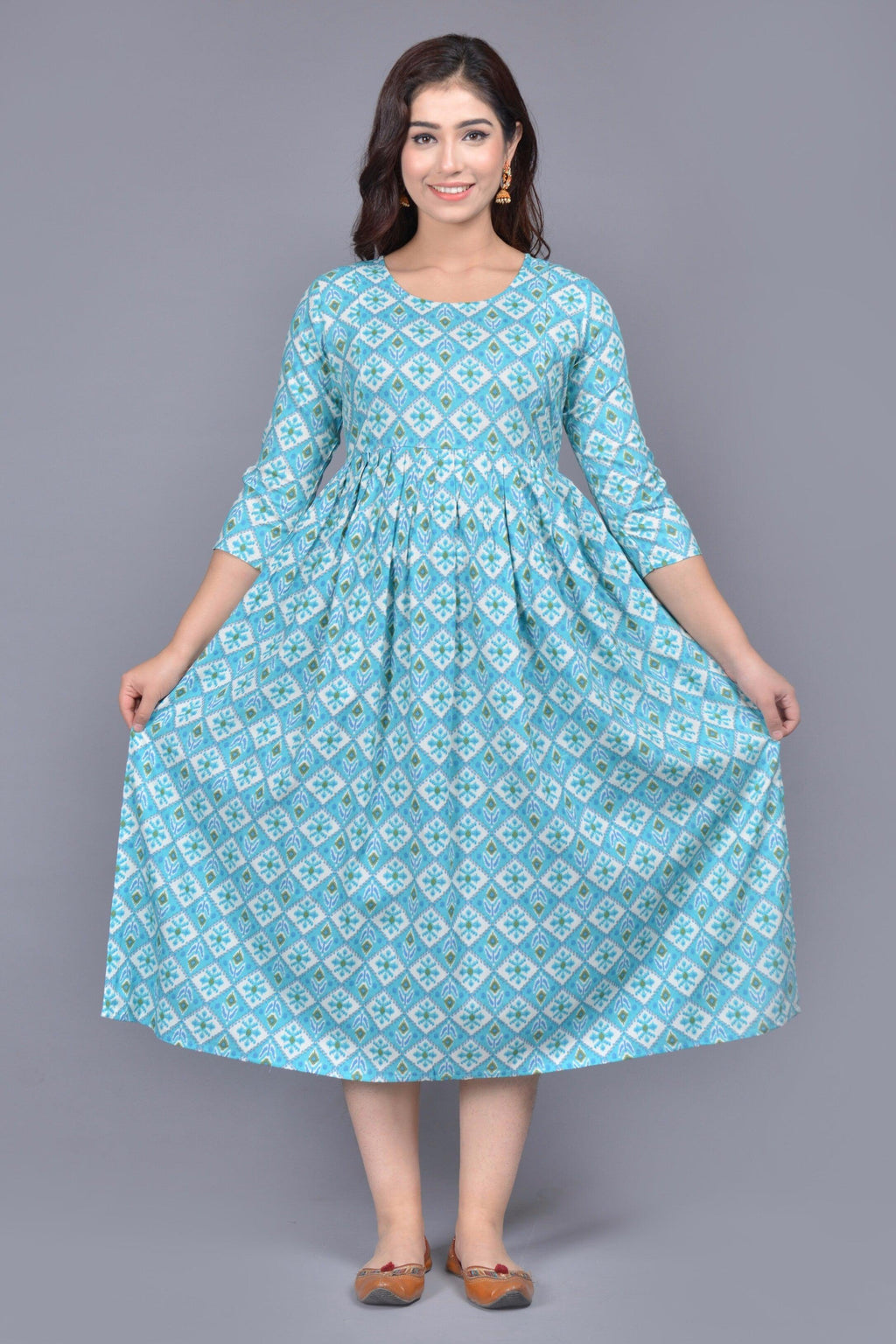 Women Turquoise Blue Ethnic Motifs Printed Thread Work Floral Maternity Kurta ROOPWATI FASHION